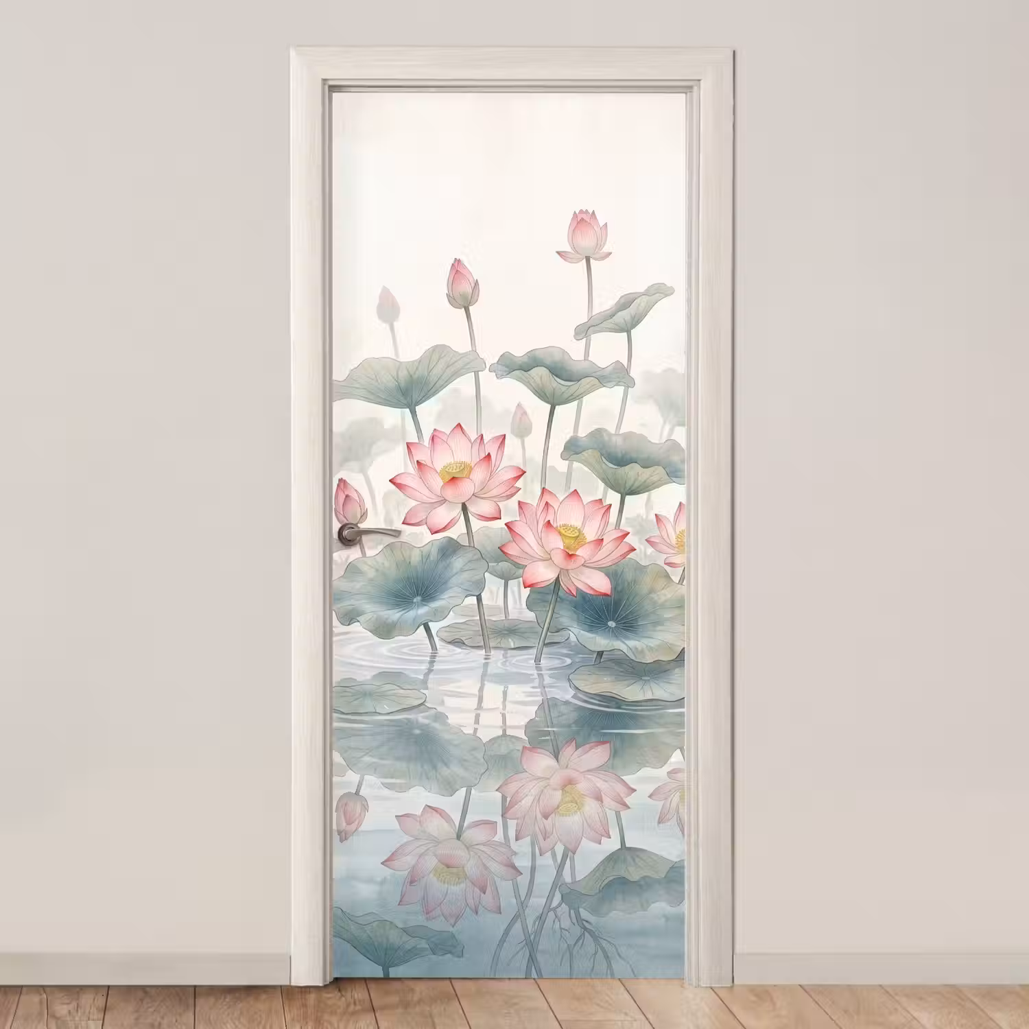 Aquarel - Lotusbloemen - Kleurrijk deurposter klein -3d_beige