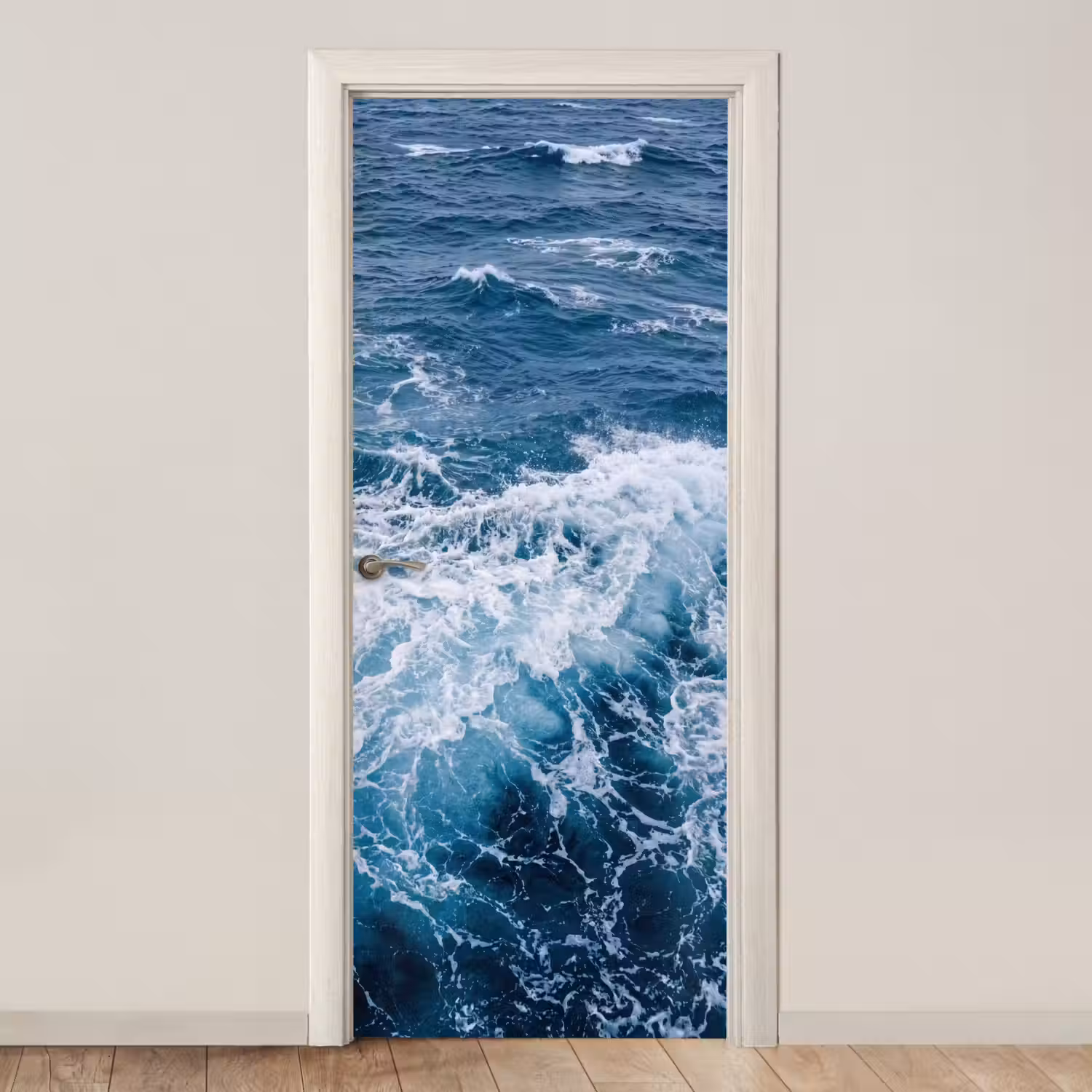 Golven - Oceaan - Blauw deurposter klein -3d_beige