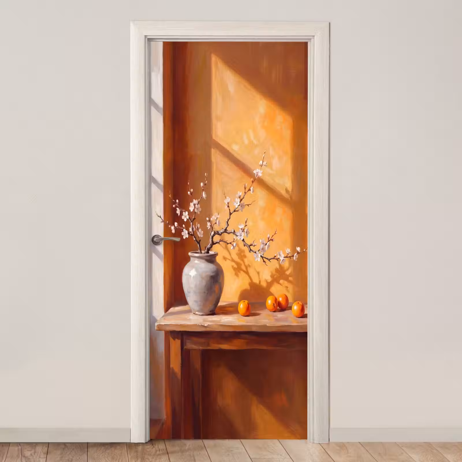 Door sticker - White Flowers - Still Life - Witte bloemen - Stilleven deurposter klein