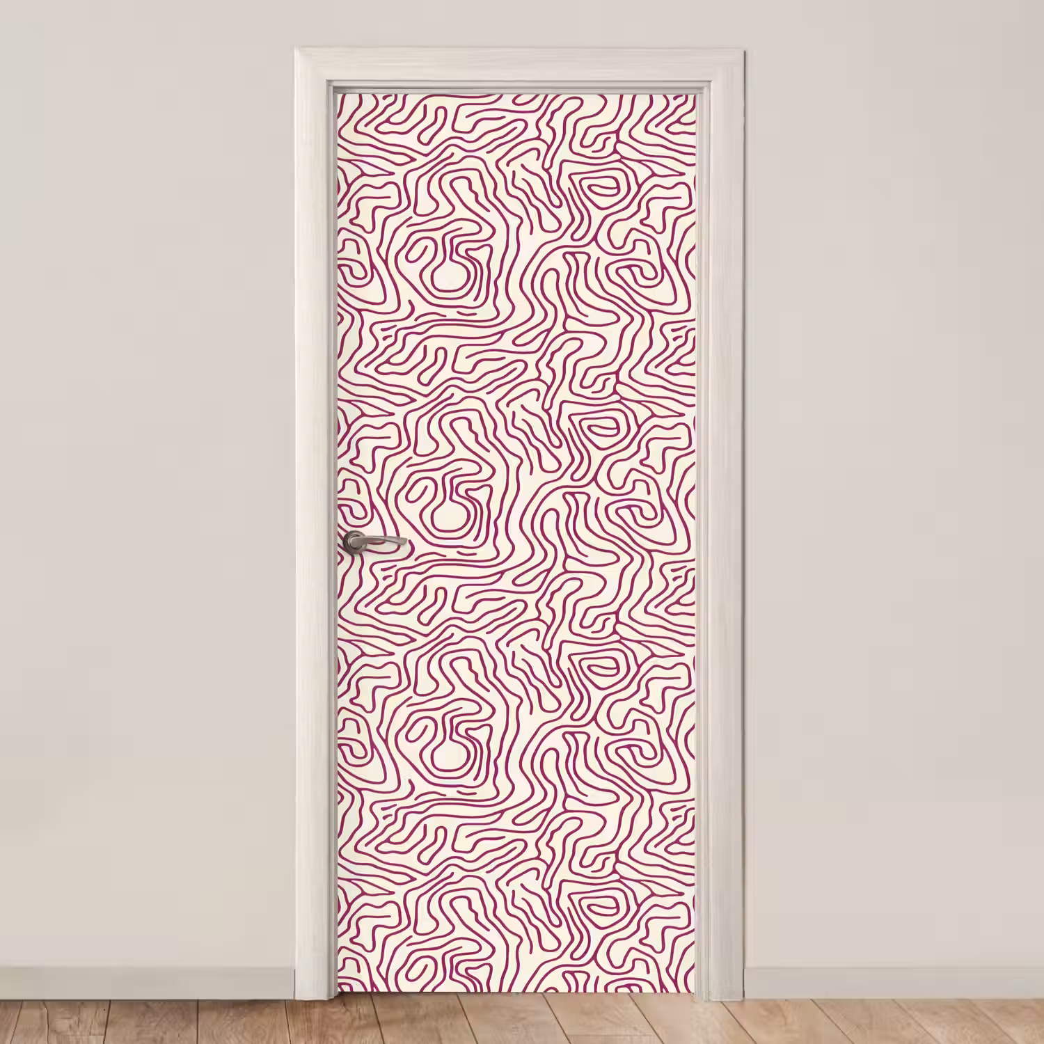 Kronkelende lijn - Magenta - Crème deurposter klein 289 -3d_beige