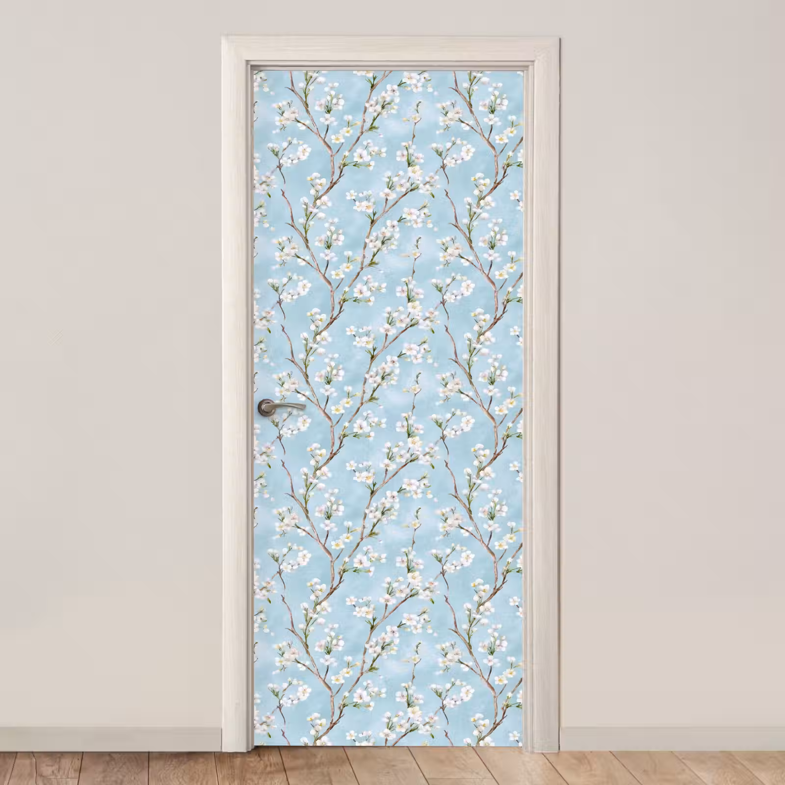 Kersenbloesem - Textuur - Blauw deurposter klein 289 -3d_beige