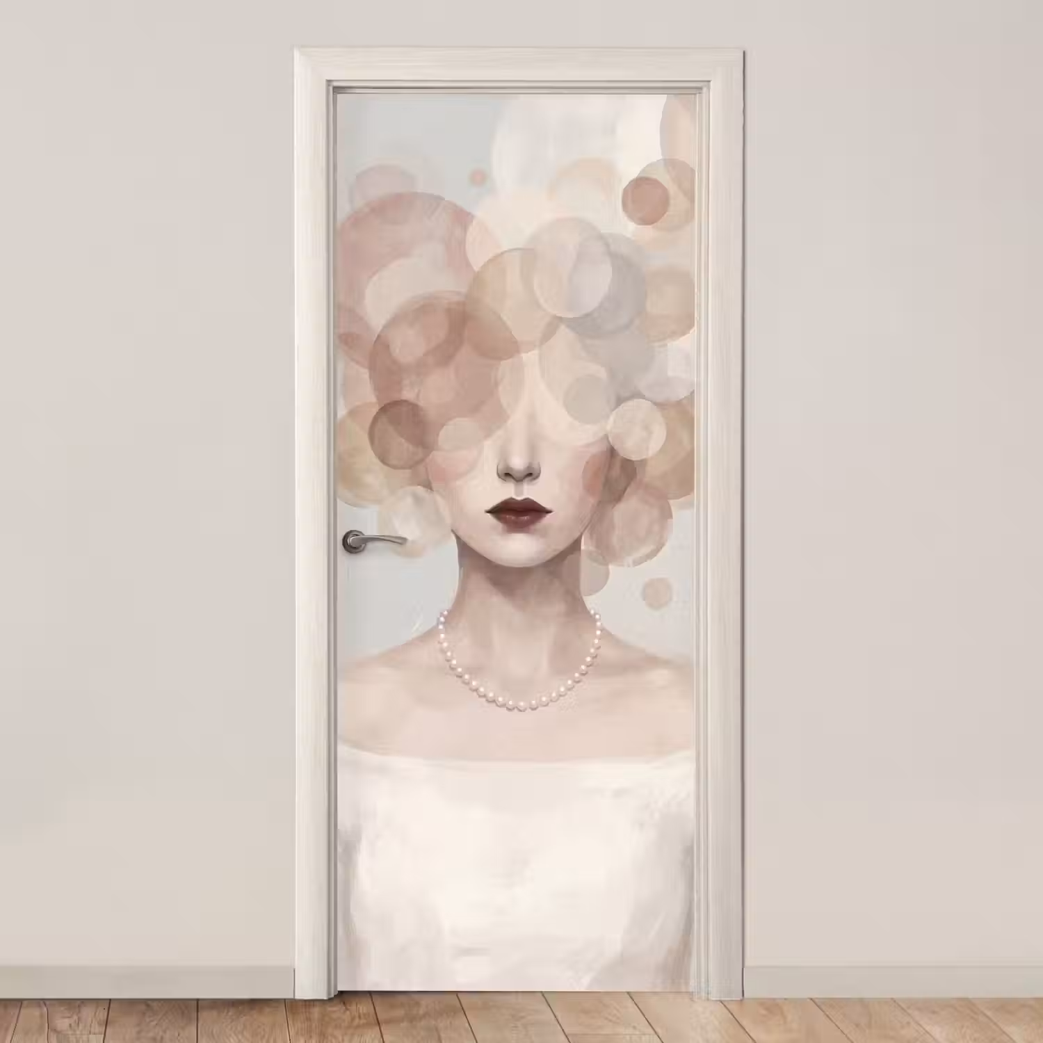 Vrouw - Cirkels - Beige deurposter klein -3d_beige