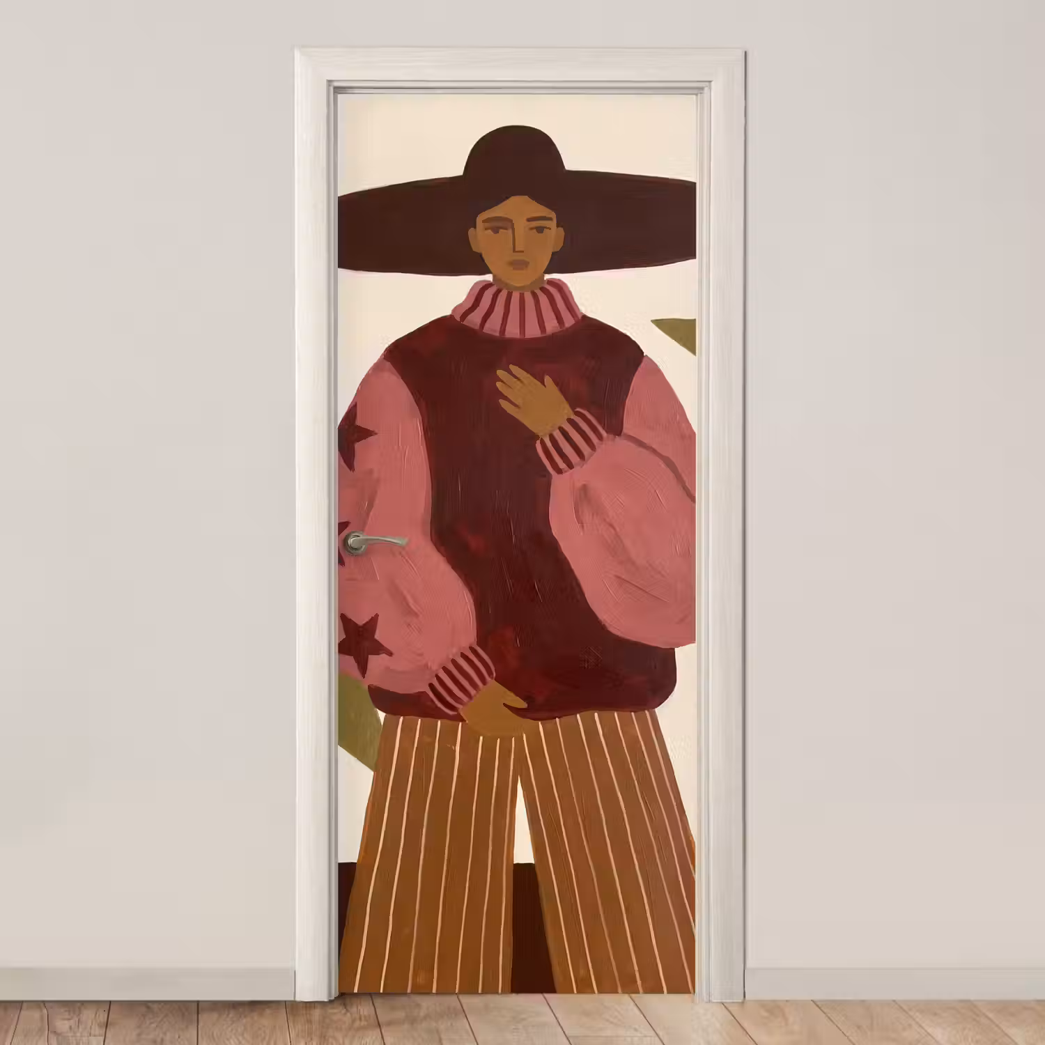 Vrouw - Hoed - Abstract - Modern - Portret deurposter klein -3d_beige