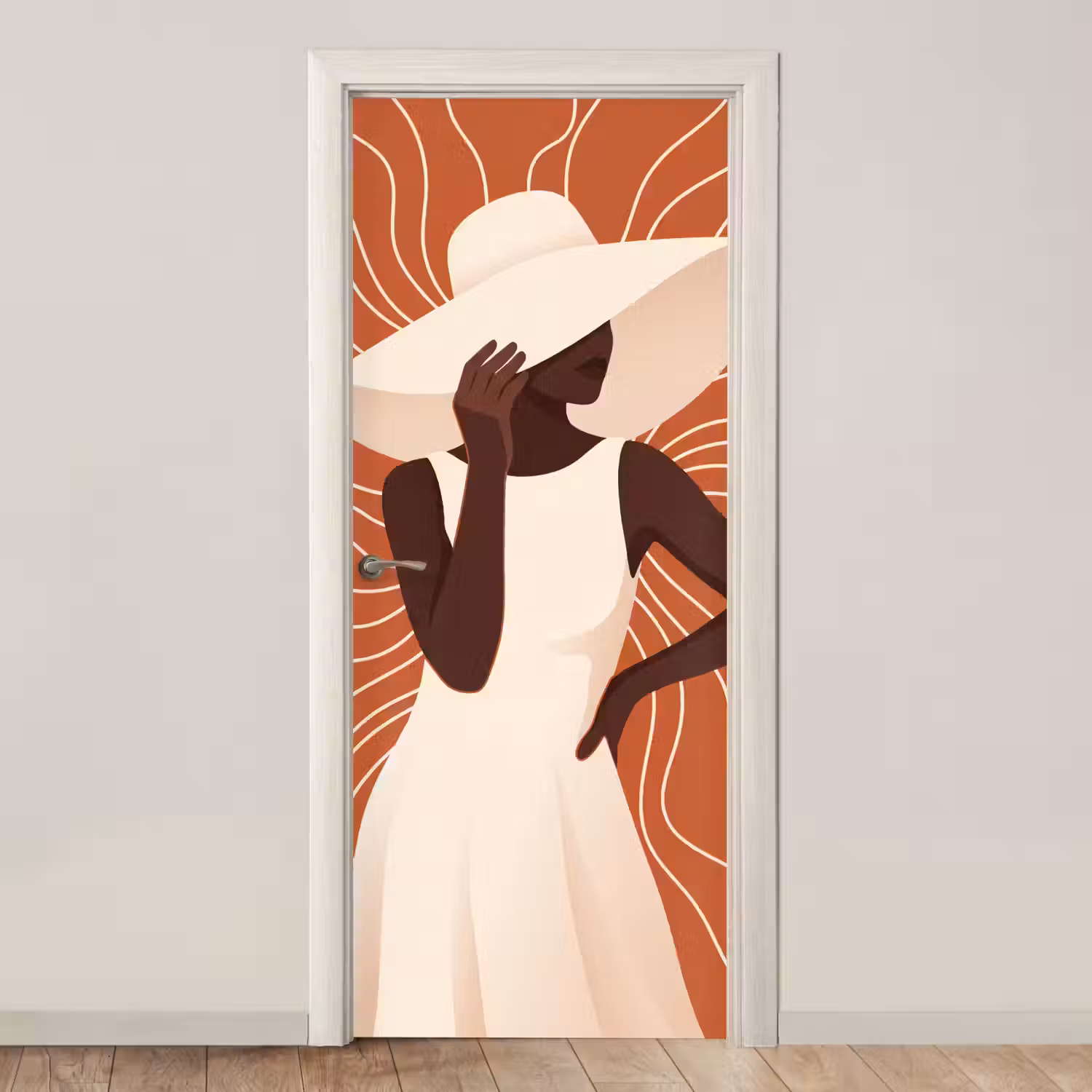 Vrouw - Hoed - Portret - Modern - Beige deurposter klein -3d_beige