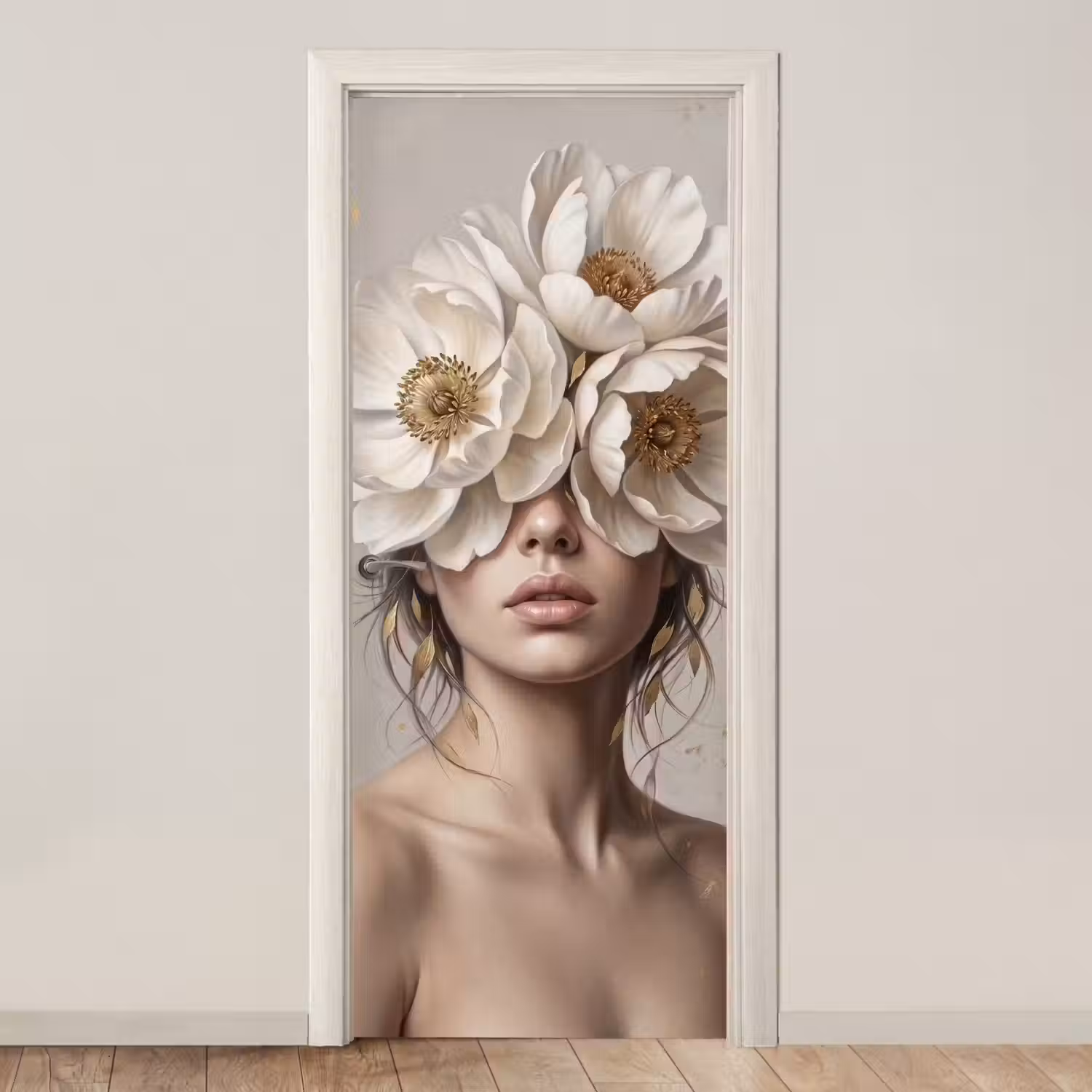 Vrouw - Pioenroos - Wit deurposter klein -3d_beige