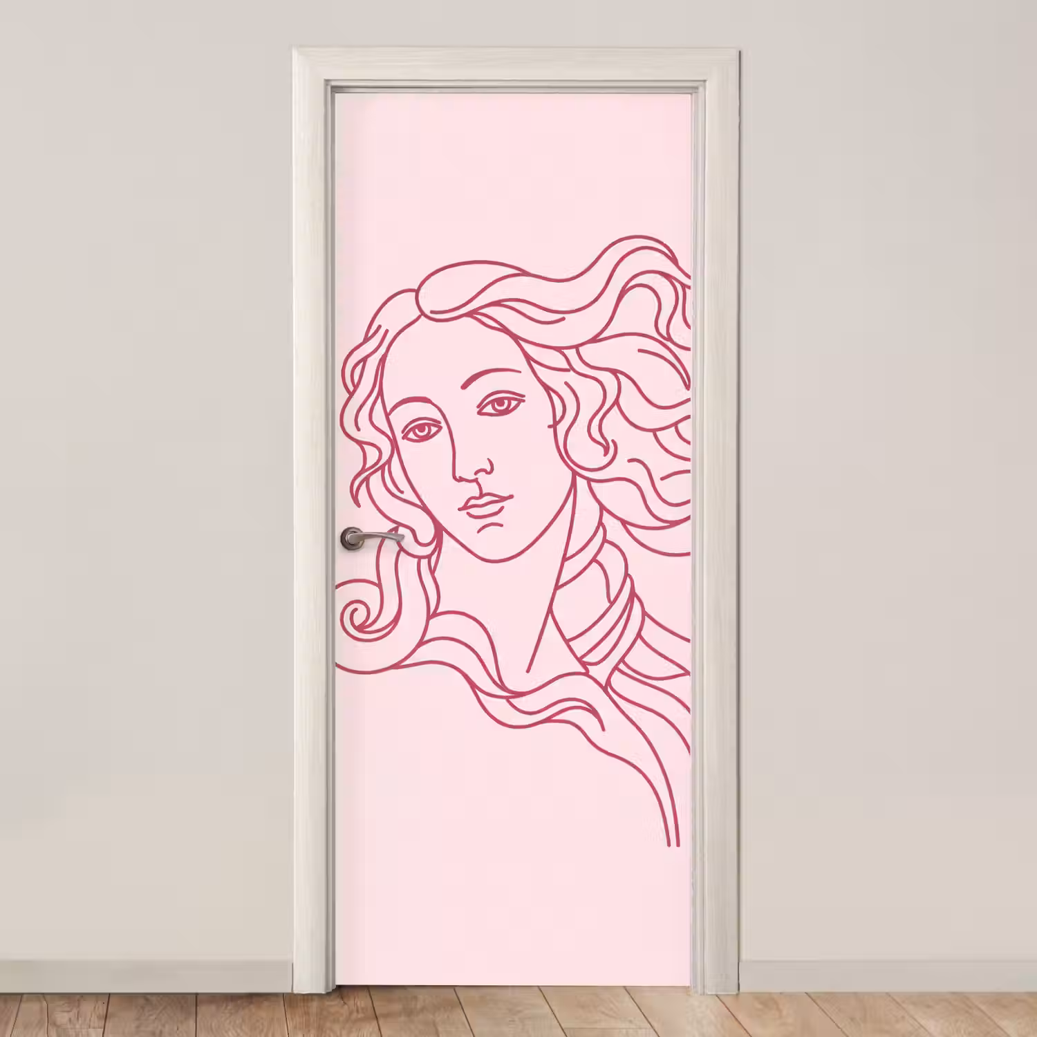 Vrouw - Portret - Klassiek - Line-art - Roze deurposter klein -3d_beige