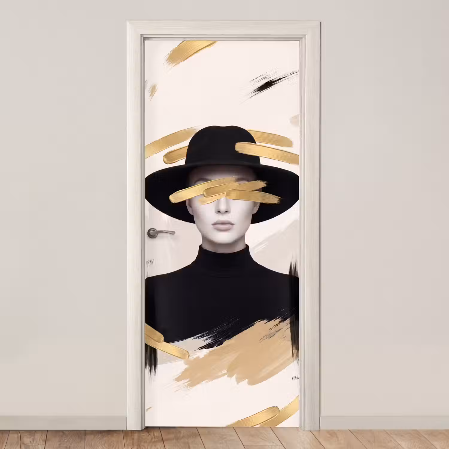 Vrouw - Portret - Modern - Goud - Kunst deurposter klein -3d_beige