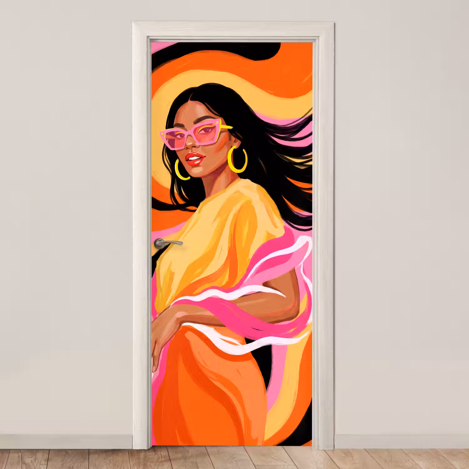 Vrouw - Zonnebril - Abstract - Kleurrijk deurposter klein -3d_beige