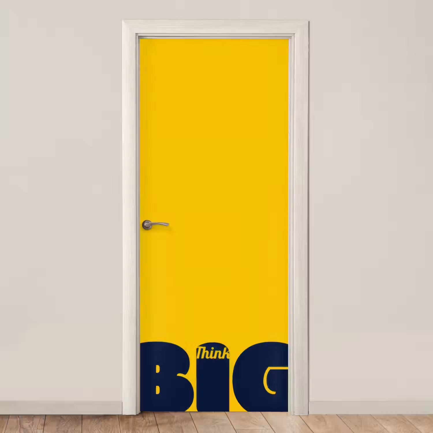Geel - Think big - Grafisch deurposter klein -3d_beige