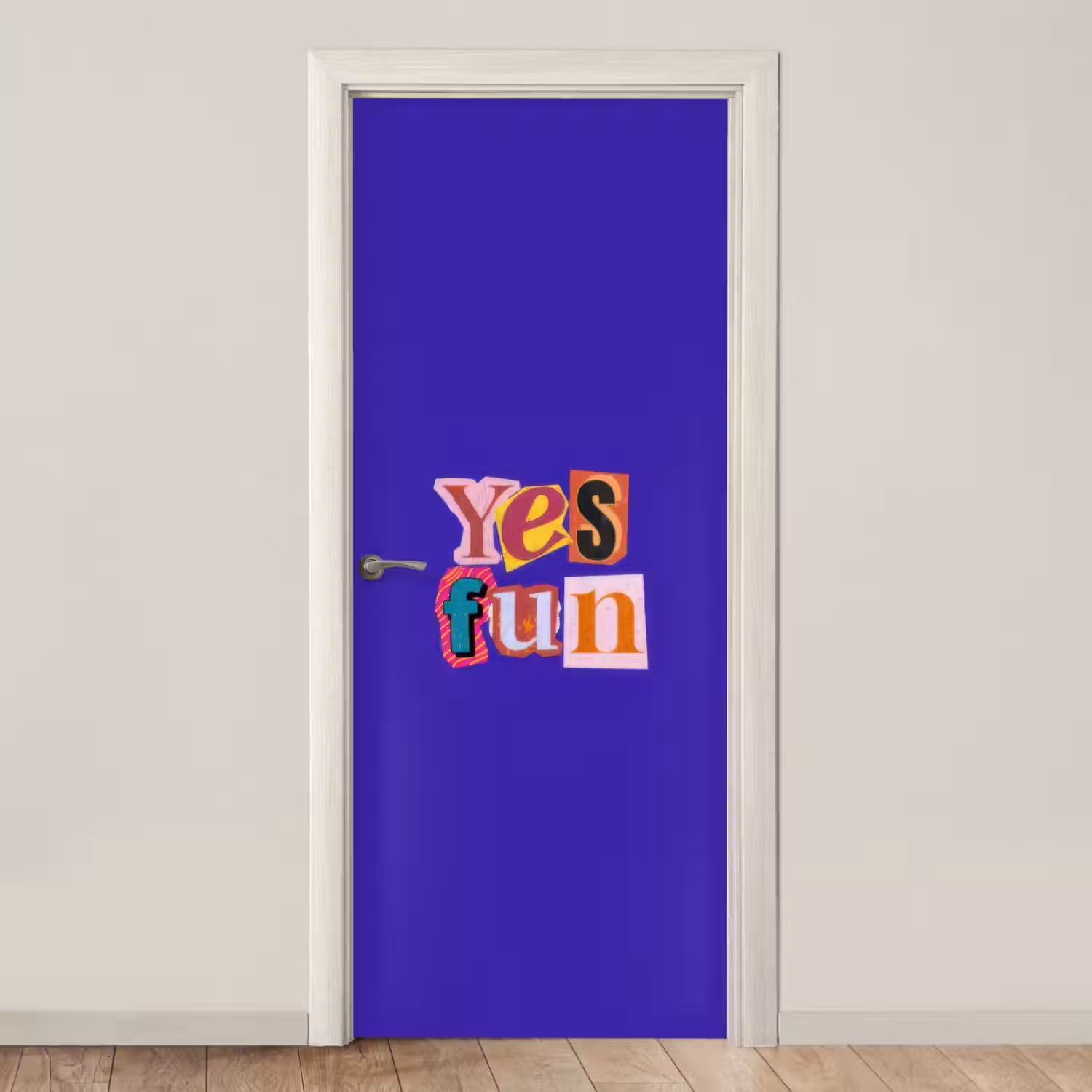 Yes fun - Kleurrijk - Collage-stijl deurposter klein -3d_beige