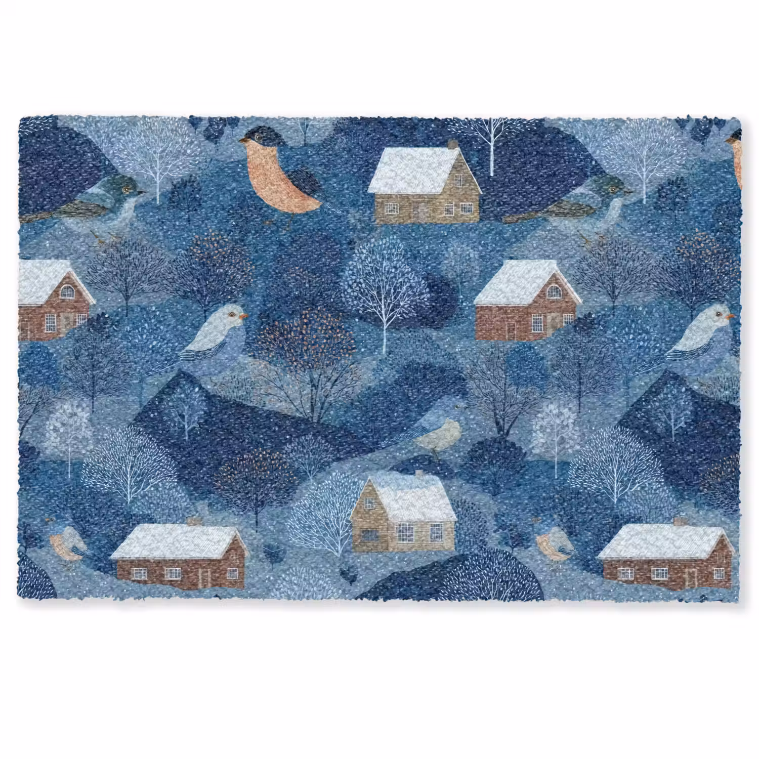 Huisjes - Vogels - Sneeuw - Winter - Blauw Deurmat klein 898 -zkaufland3d