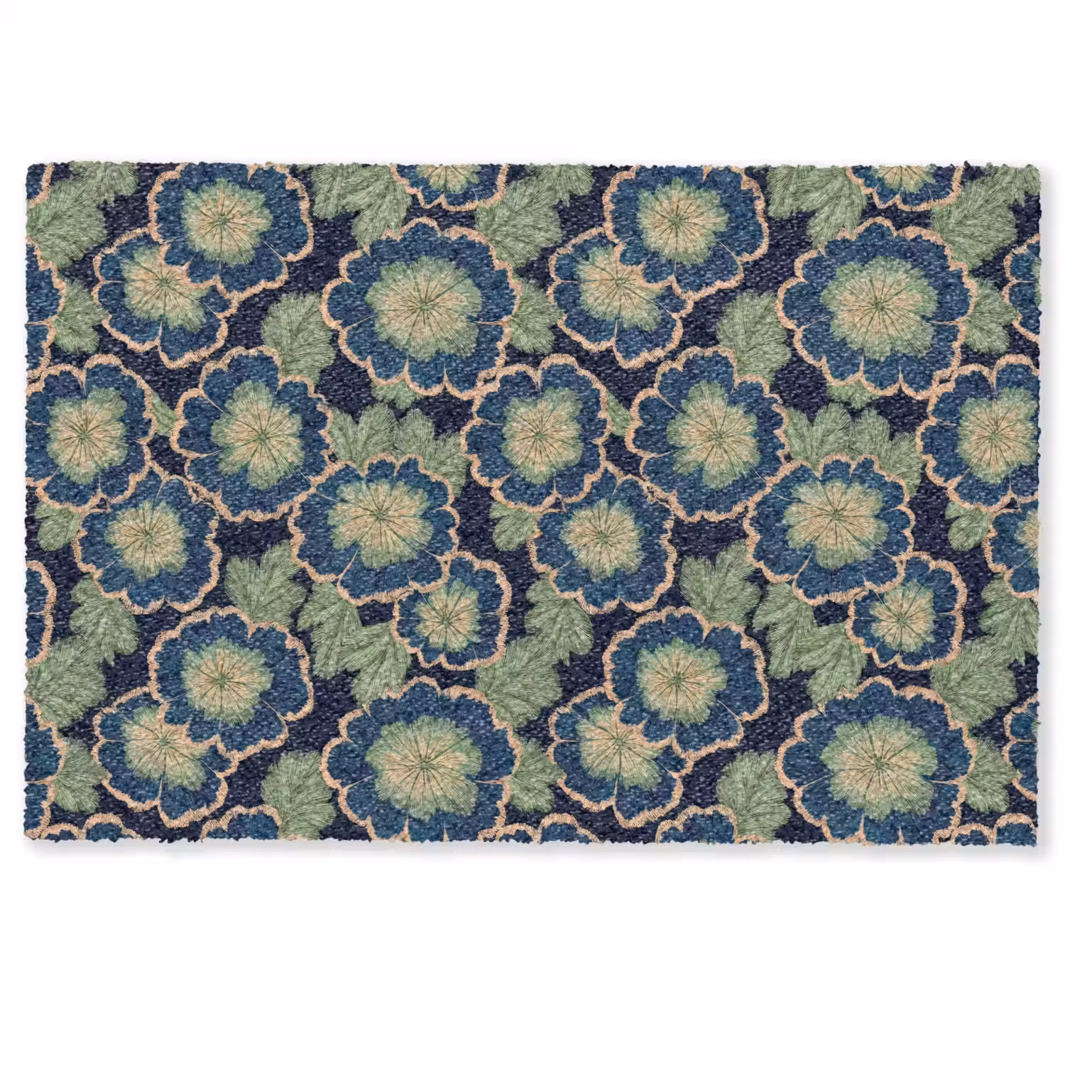 Bloemen - Borduurwerk - Patroon - Blauw - Groen Deurmat klein 898 -zkaufland3d