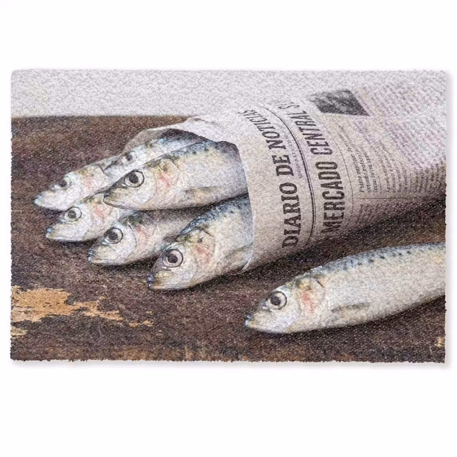 Doormat - Little Sardine - newspaper - cutting board - Sardientje - krant - snijplank Deurmat klein