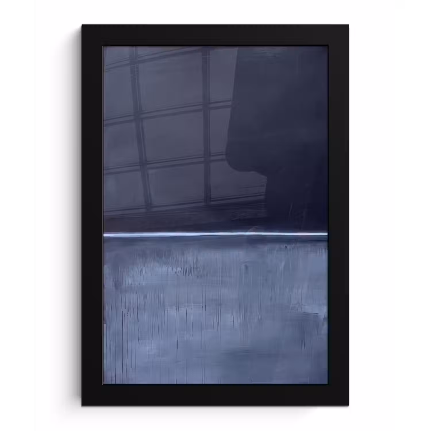 Abstract - Horizontale lijn - Minimalistisch - Donkerblauw - Kunst fotolijst zwart zonder passe partout klein -3d