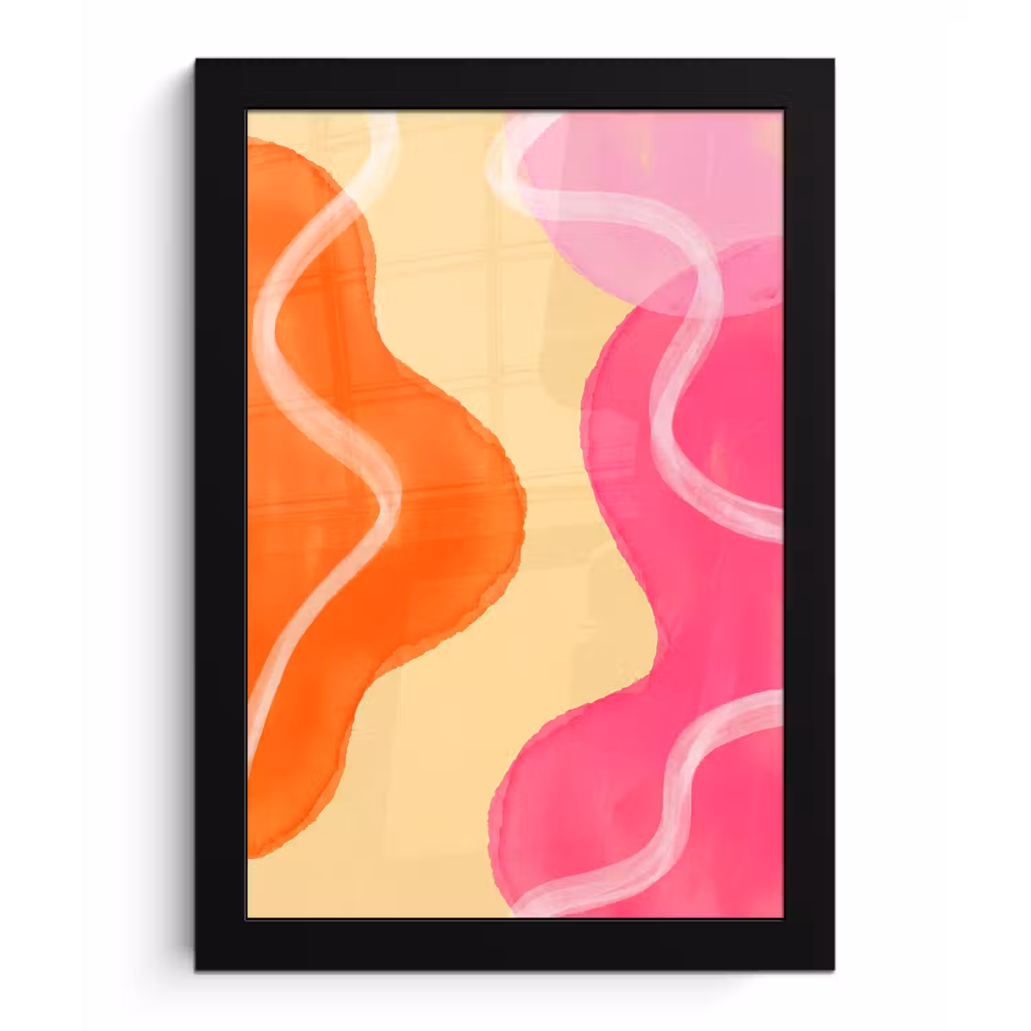 Abstract - Aquarel - Organisch - Oranje - Roze fotolijst zwart zonder passe partout klein -3d