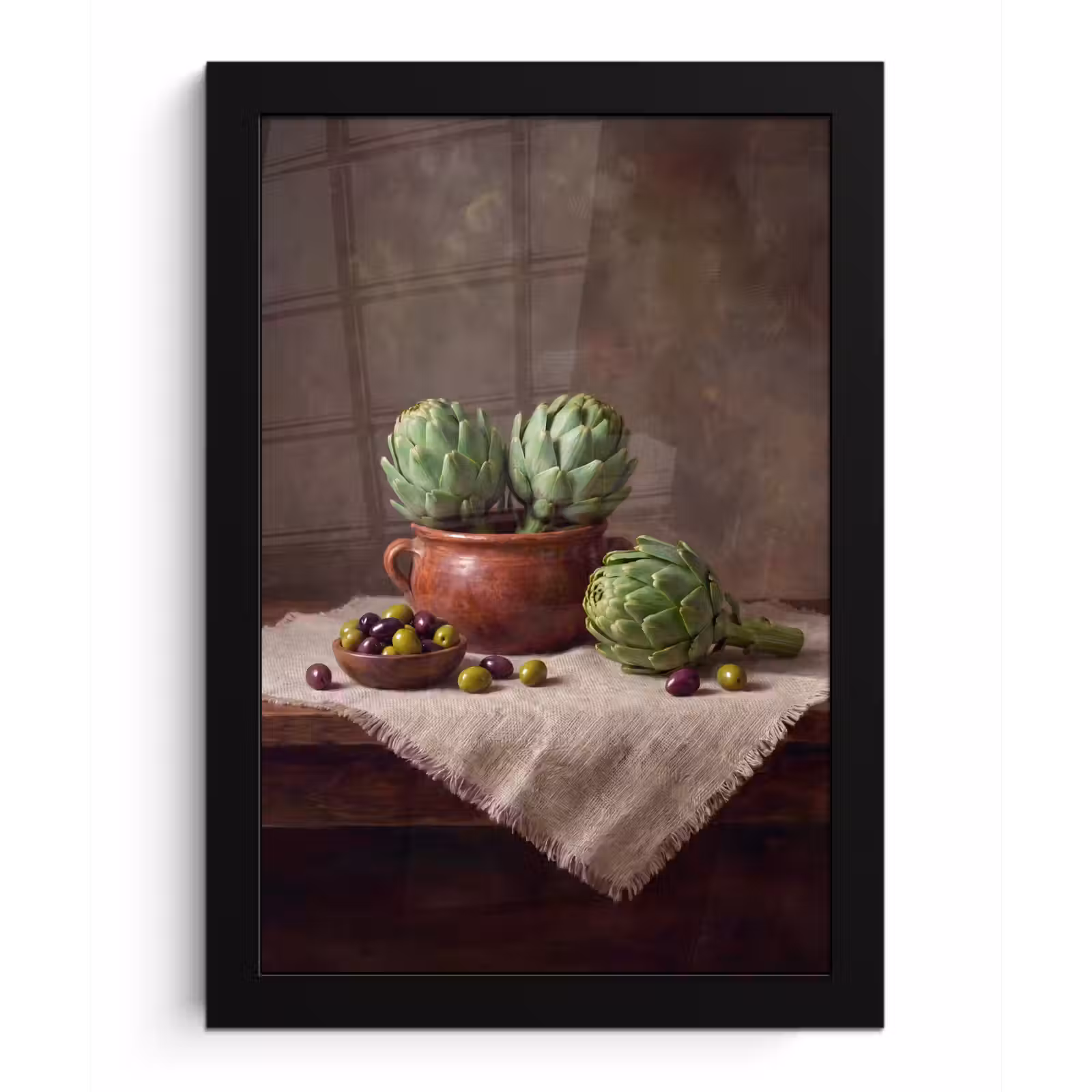 Framed Prints - Artichokes - Olives - Food - Artisjokken - Olijven - Eten fotolijst zwart zonder passe partout klein