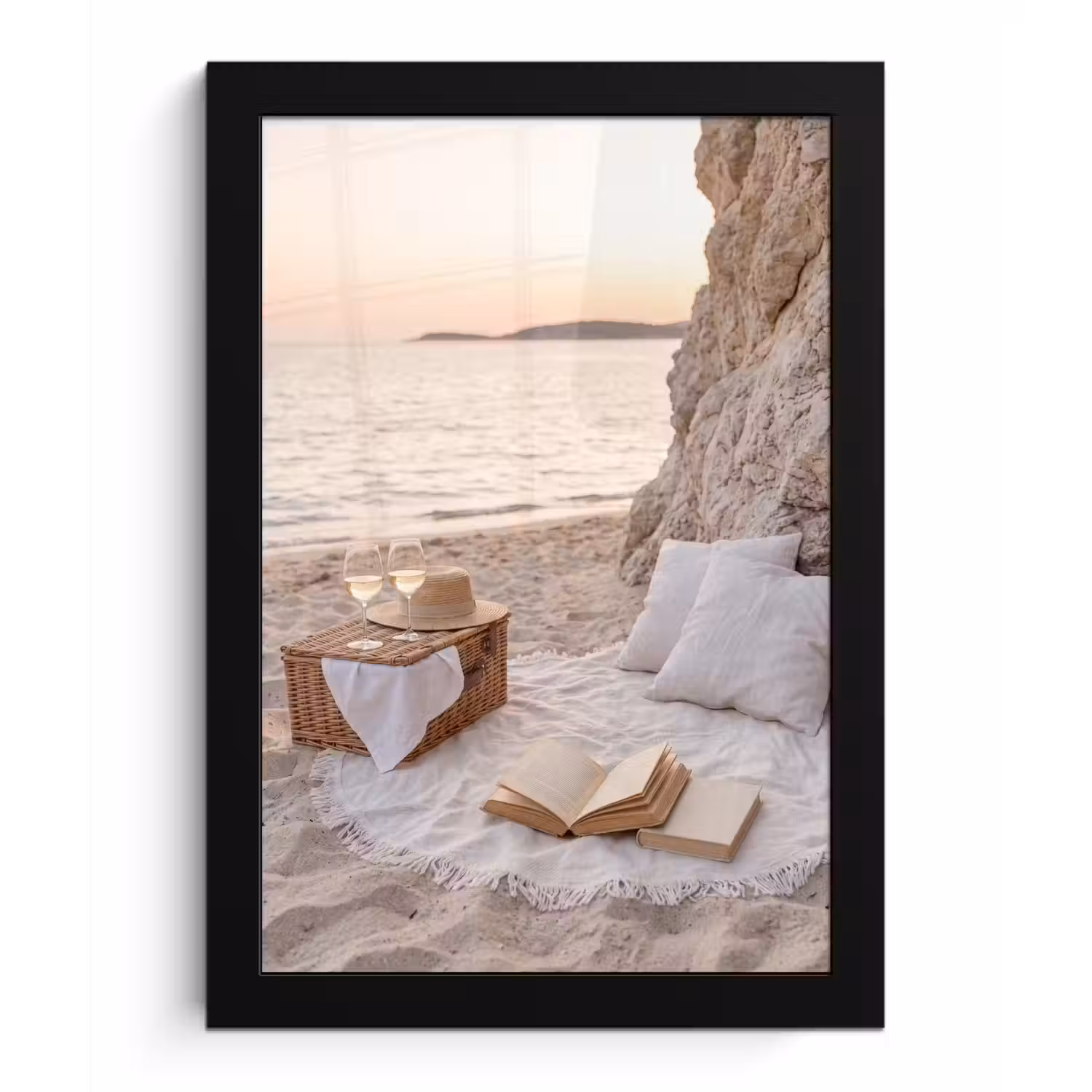 Strand - Picknick - Zonsondergang - Zomer - Natuur fotolijst zwart zonder passe partout klein -3d