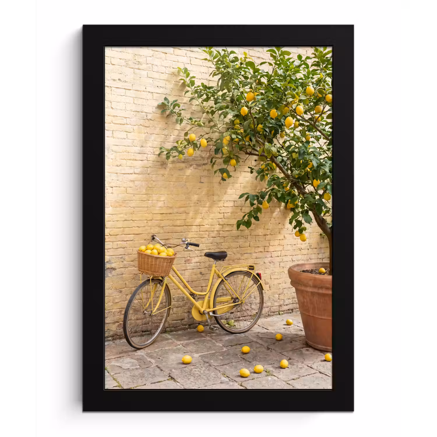 Fiets - Mand - Eten - Geel - Zomer fotolijst zwart zonder passe partout klein -3d