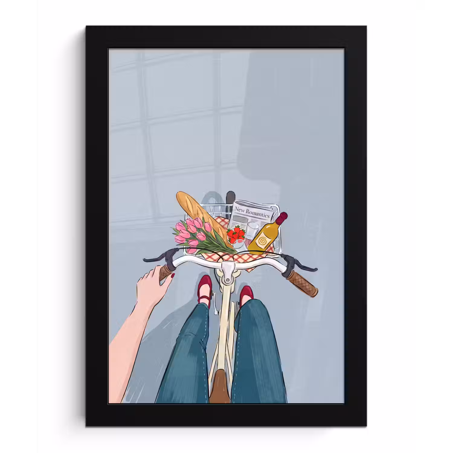 Fiets - Picknick - Zomer - Illustratie fotolijst zwart zonder passe partout klein -3d