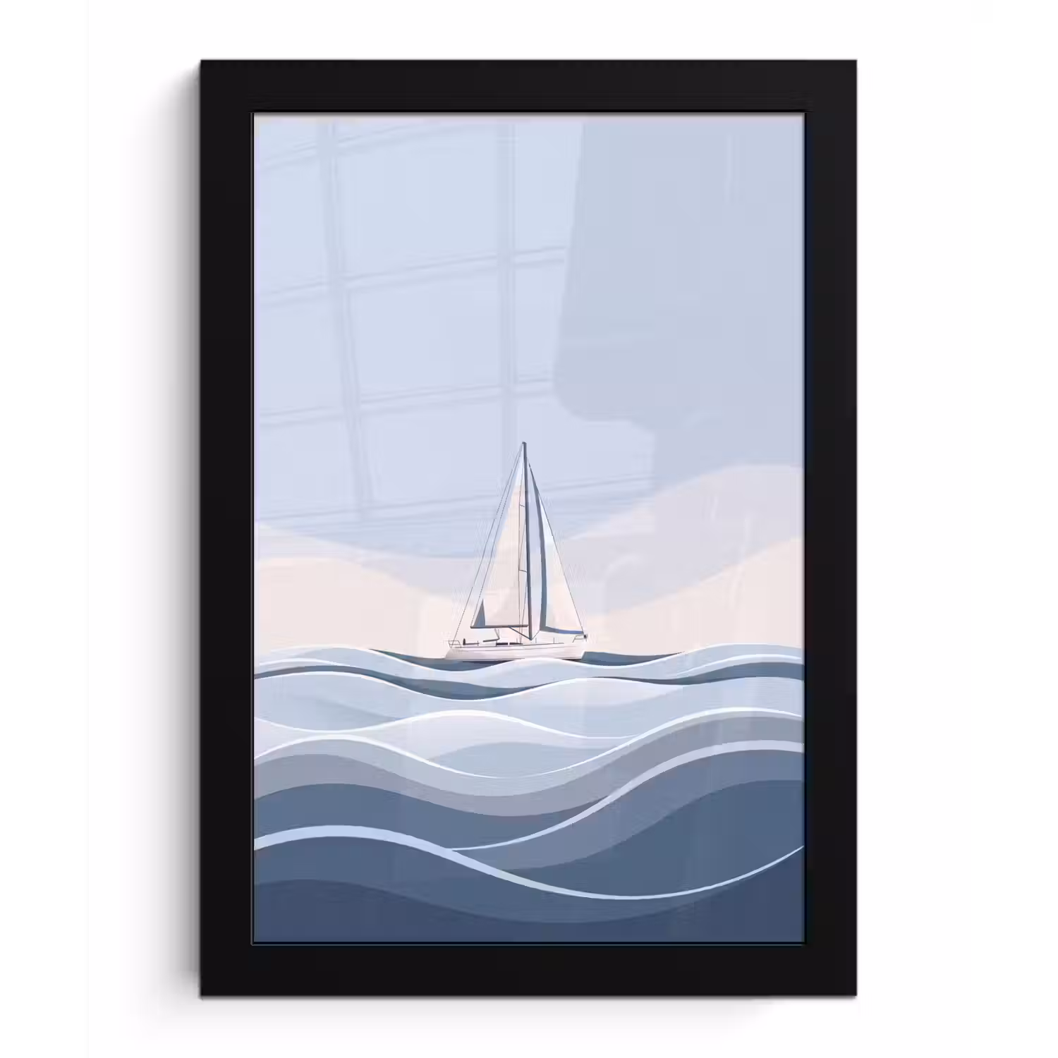 Boot - Zeil - Zee - Modern - Beige fotolijst zwart zonder passe partout klein -3d