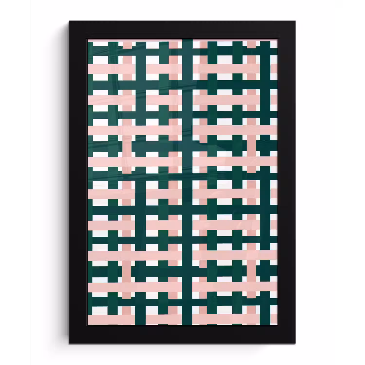 Vlechtpatroon - Groen - Roze - Grafisch fotolijst zwart zonder passe partout klein 224 -3d