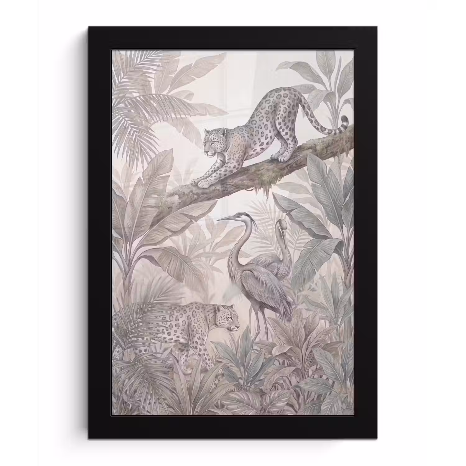 Kat - Vogel - Jungle - Illustratie - Dieren fotolijst zwart zonder passe partout klein -3d
