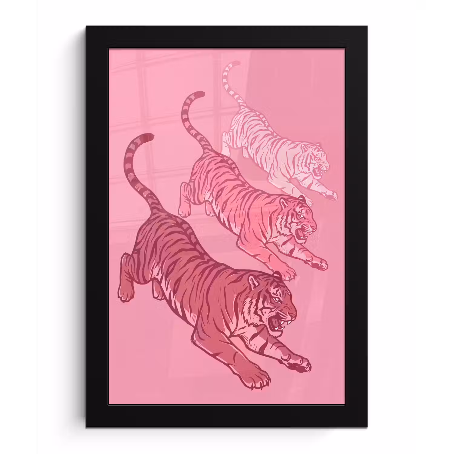 Kat - Springend - Dieren - Roze - Modern fotolijst zwart zonder passe partout klein -3d