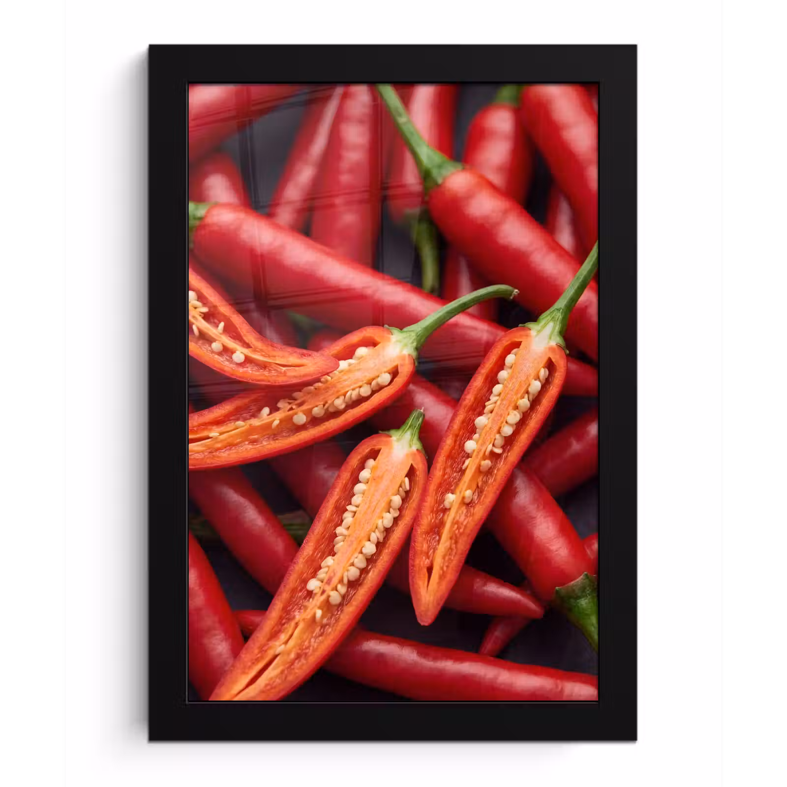 Framed Prints - Chili Pepper - Open - Red - Chilipeper - Open - Rood fotolijst zwart zonder passe partout klein