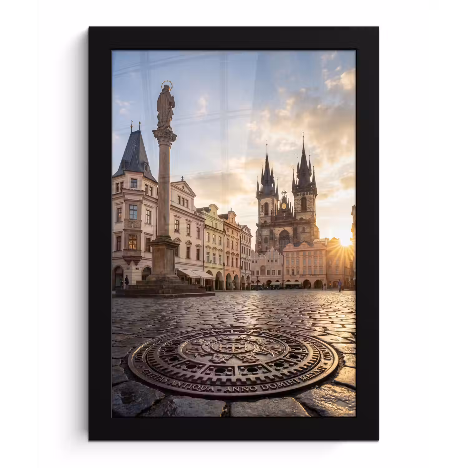 Stad - Praag - Ochtend - Architectuur - Goud fotolijst zwart zonder passe partout klein -3d