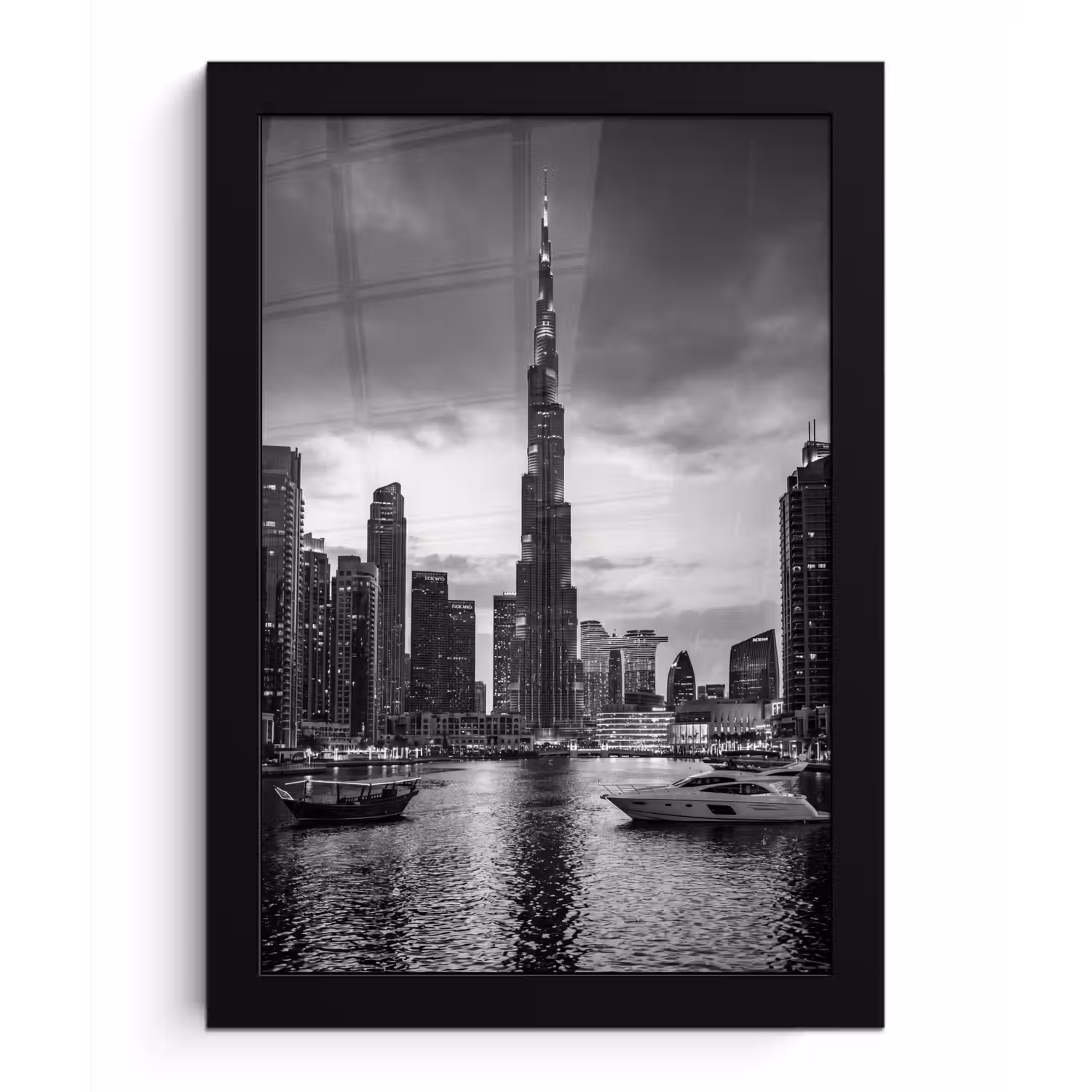 Stad - Skyline - Architectuur - Avond - Zwart-wit fotolijst zwart zonder passe partout klein -3d