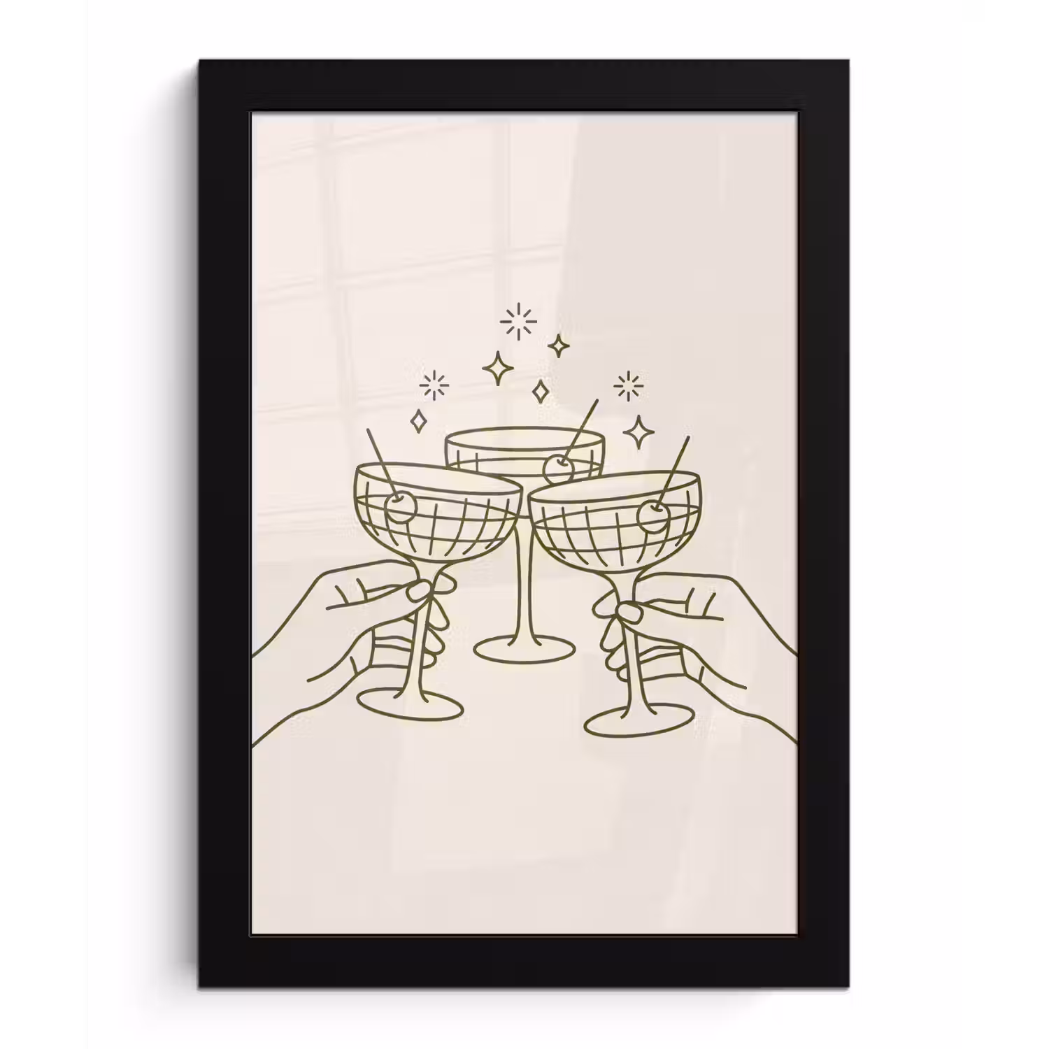 Drankjes - Feest - Proosten - Minimalistisch - Groen fotolijst zwart zonder passe partout klein -3d