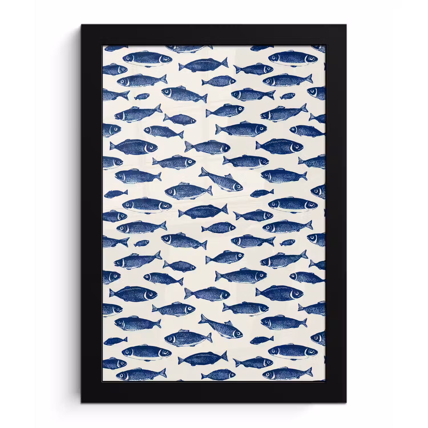 Vissen - Patroon - Blauw - Wit fotolijst zwart zonder passe partout klein 224 -3d