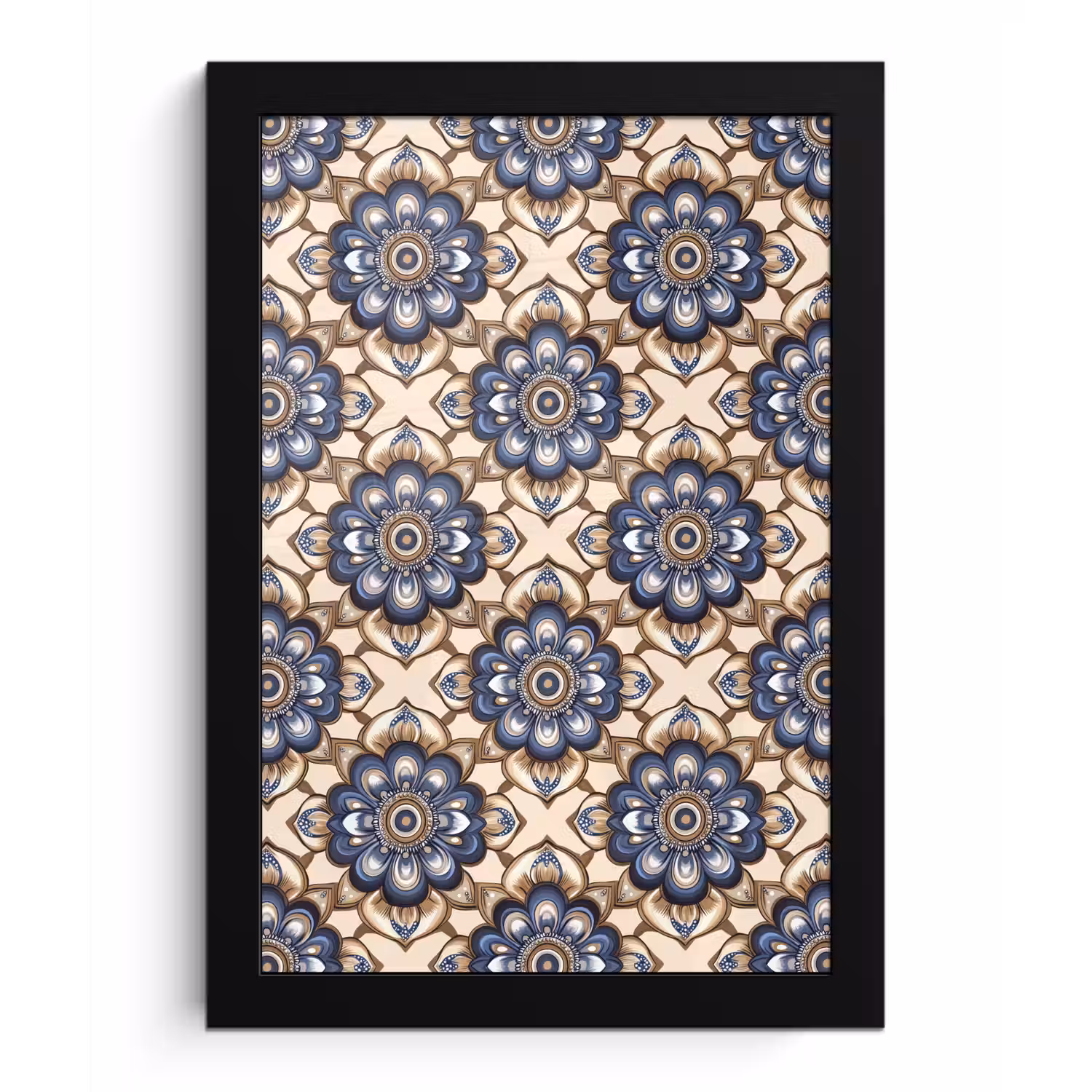 Floraal - Ornament - Blauw fotolijst zwart zonder passe partout klein 224 -3d