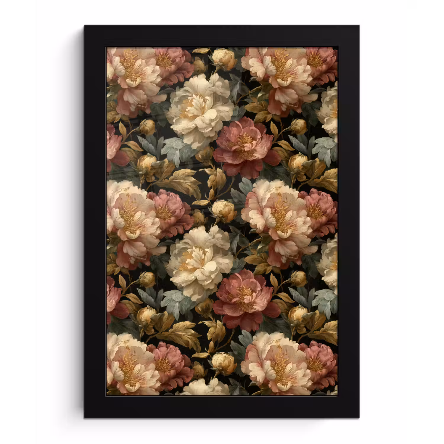 Bloemen - Barok - Patroon - Roze - Crème fotolijst zwart zonder passe partout klein 224 -3d