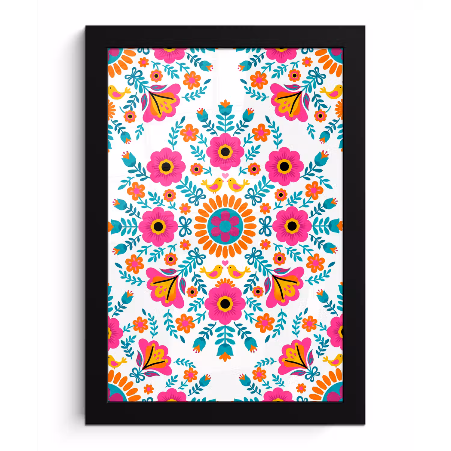 Bloemen - Vogel - Patroon - Kleurrijk - Modern fotolijst zwart zonder passe partout klein -3d