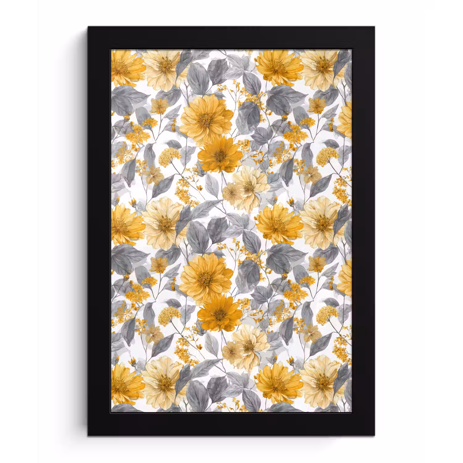 Bloemen - Botanisch - Elegant - Okergeel - Grijs fotolijst zwart zonder passe partout klein 224 -3d