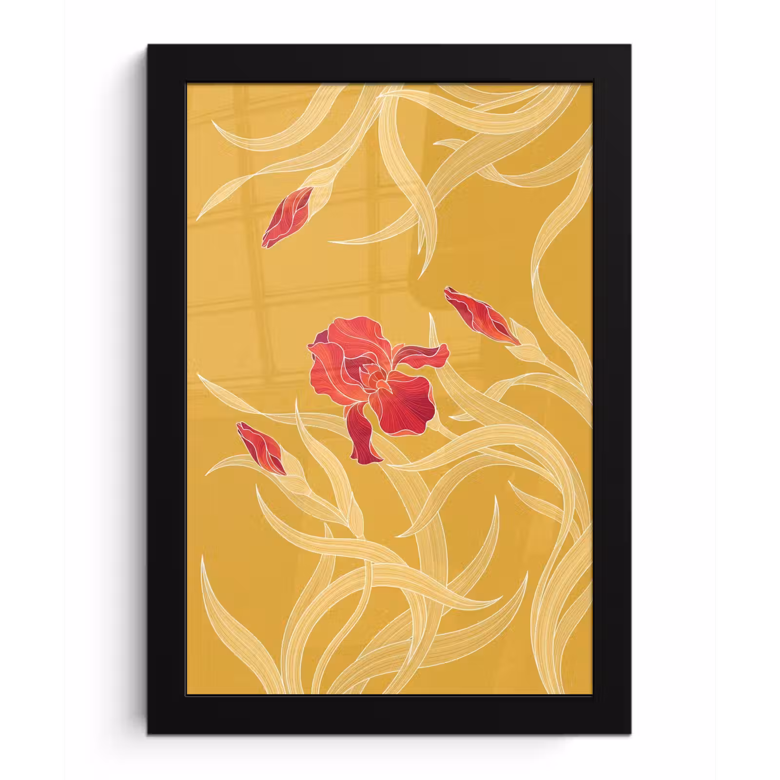 Framed Prints - Flowers - Illustration - Red - Bloemen - Illustratie - Rood fotolijst zwart zonder passe partout klein