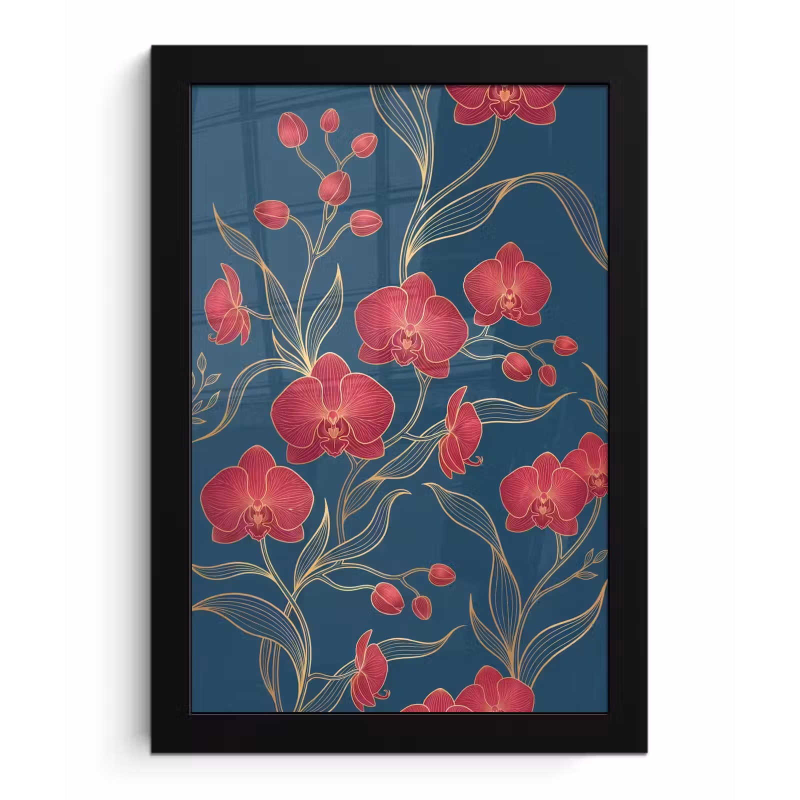 Framed Prints - Flowers - Red - Gold - Bloemen - Rood - Goud fotolijst zwart zonder passe partout klein