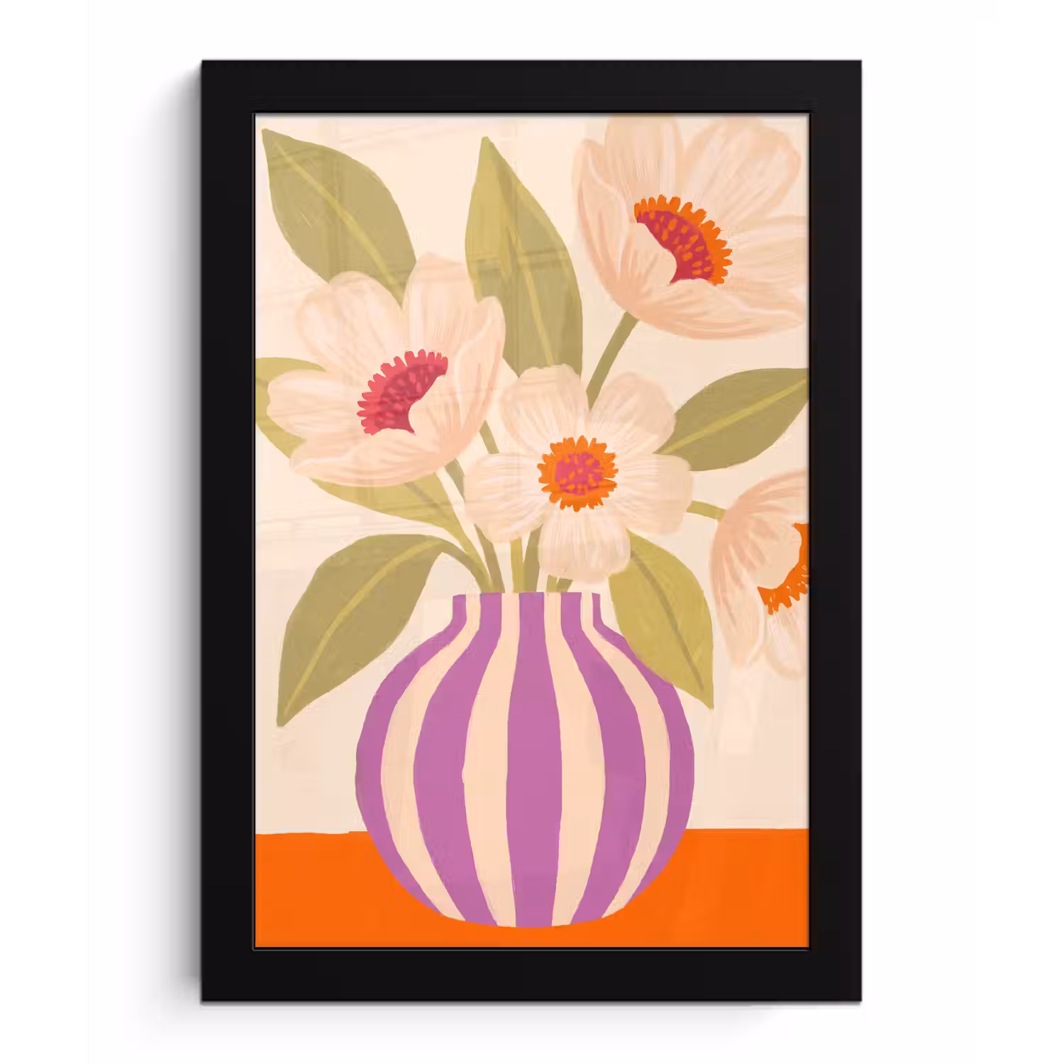 Bloemen - Vaas - Abstract - Paars - Oranje fotolijst zwart zonder passe partout klein -3d