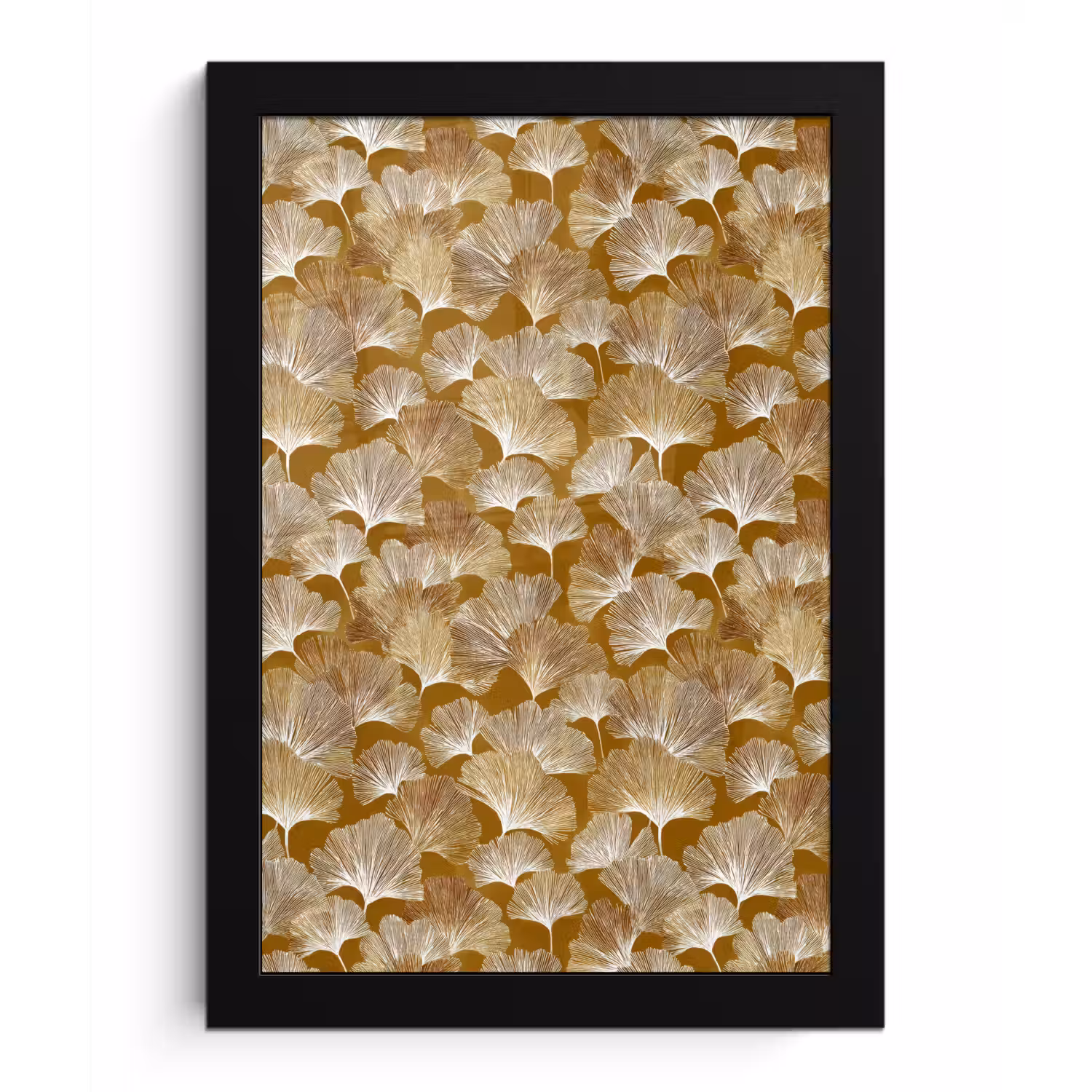 Ginkgo - Bladeren - Goud fotolijst zwart zonder passe partout klein 224 -3d