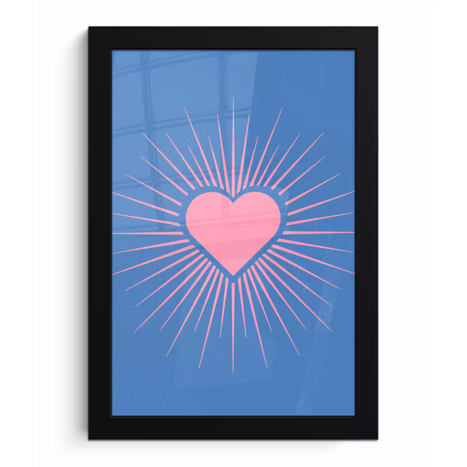 Hart - Stralen - Liefde - Modern - Roze fotolijst zwart zonder passe partout klein -3d