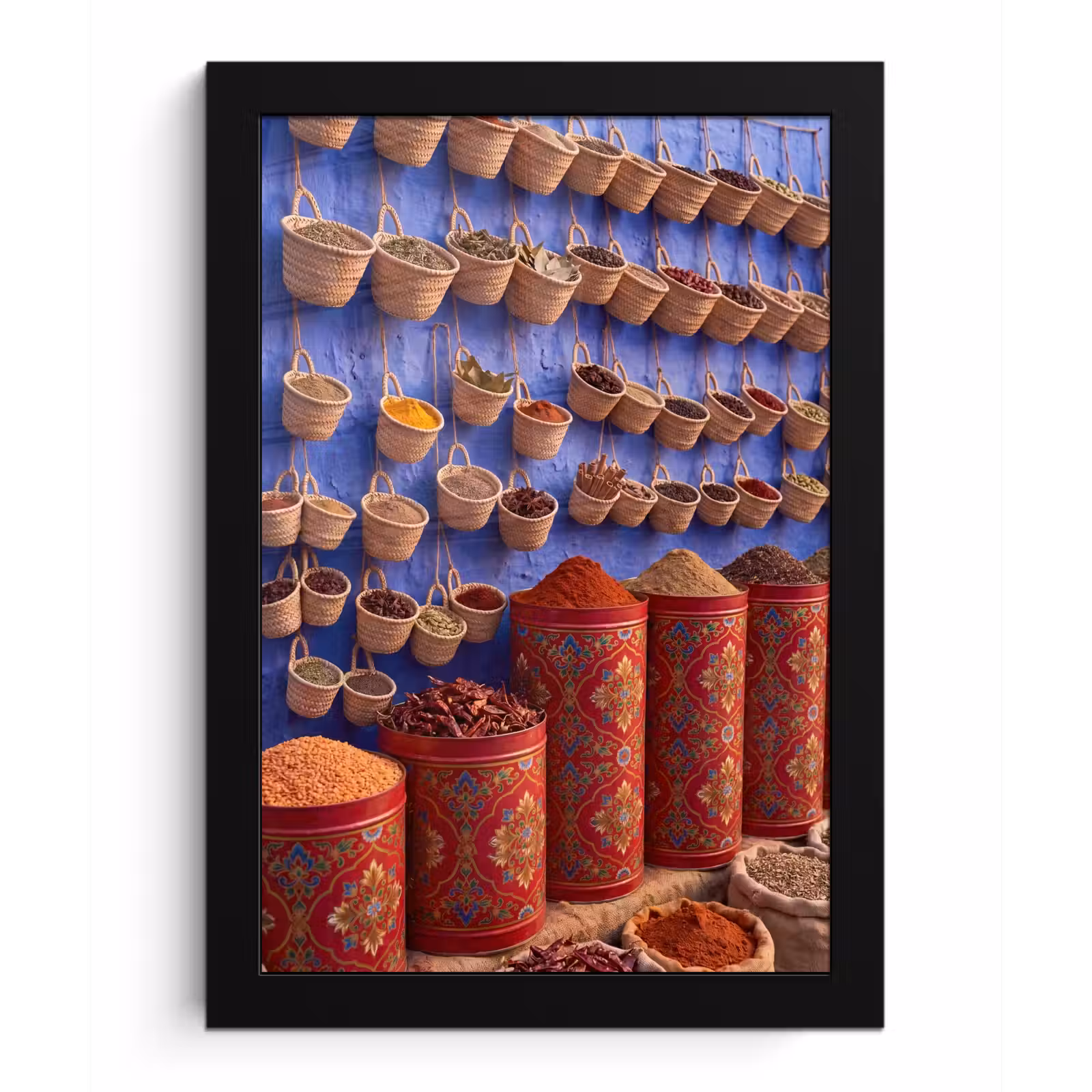 Framed Prints - Herbs - Baskets - Market - Kruiden - Manden - Markt fotolijst zwart zonder passe partout klein