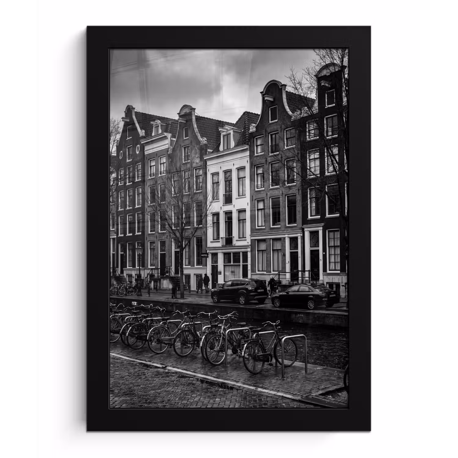 Huis - Gracht - Amsterdam - Architectuur - Zwart-wit fotolijst zwart zonder passe partout klein -3d