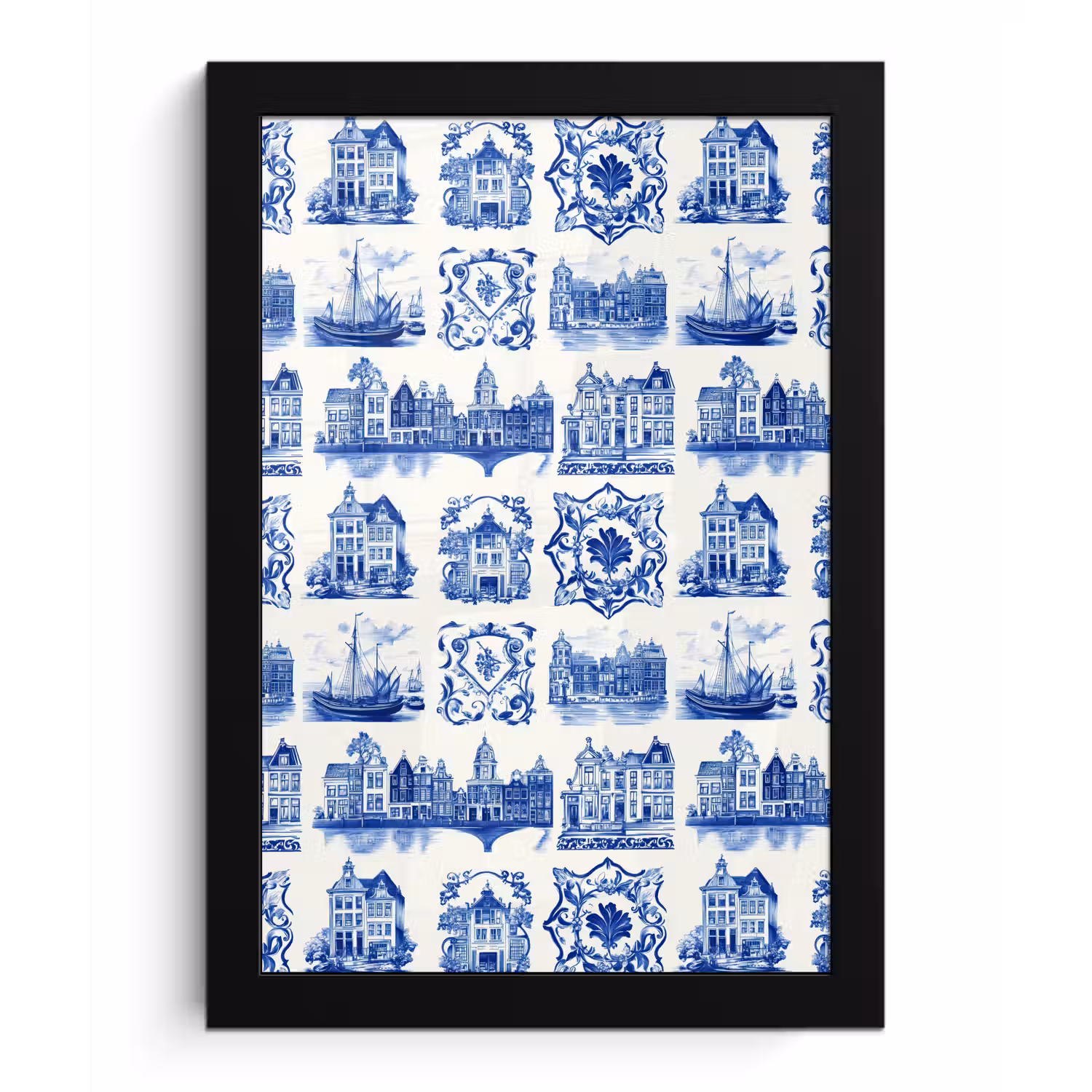 Huizen - Schepen - Blauw fotolijst zwart zonder passe partout klein 224 -3d