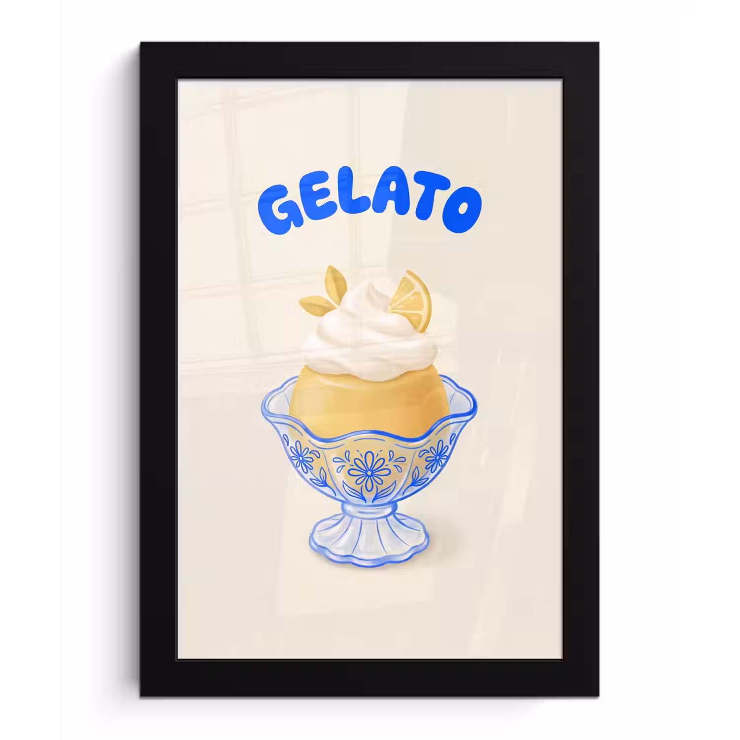IJs - Citroen - Illustratie - Geel - Dessert fotolijst zwart zonder passe partout klein -3d