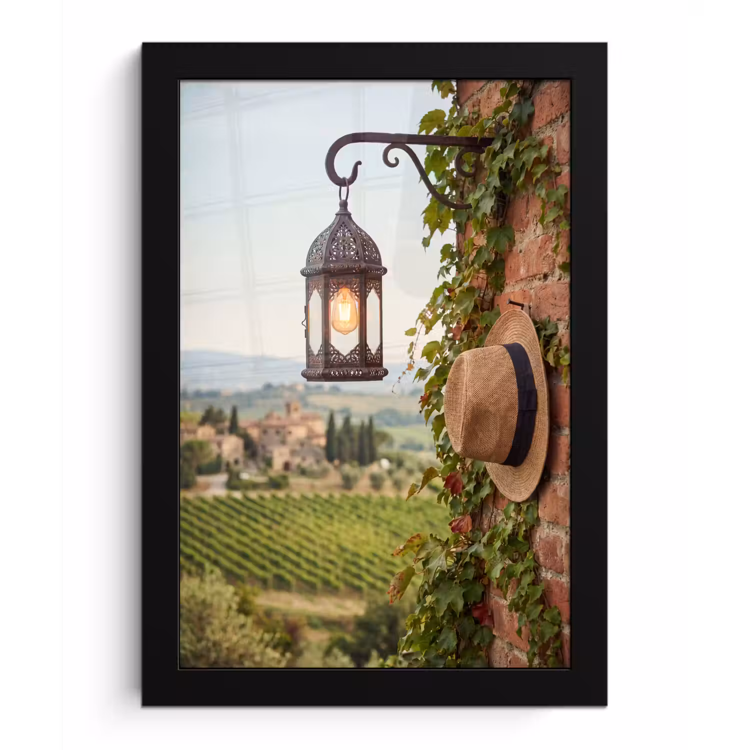 Lantaarn - Wijngaard - Landschap - Italiaans fotolijst zwart zonder passe partout klein -3d