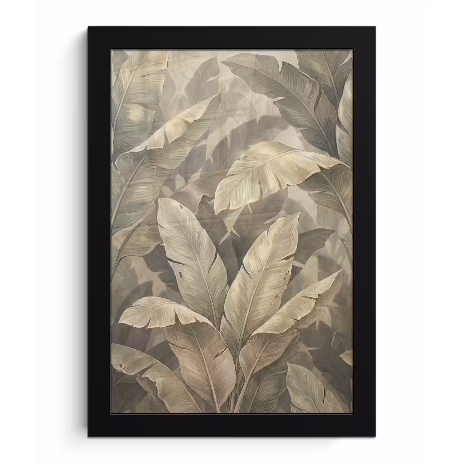 Bladeren - Tropisch - Natuur - Modern - Beige fotolijst zwart zonder passe partout klein -3d