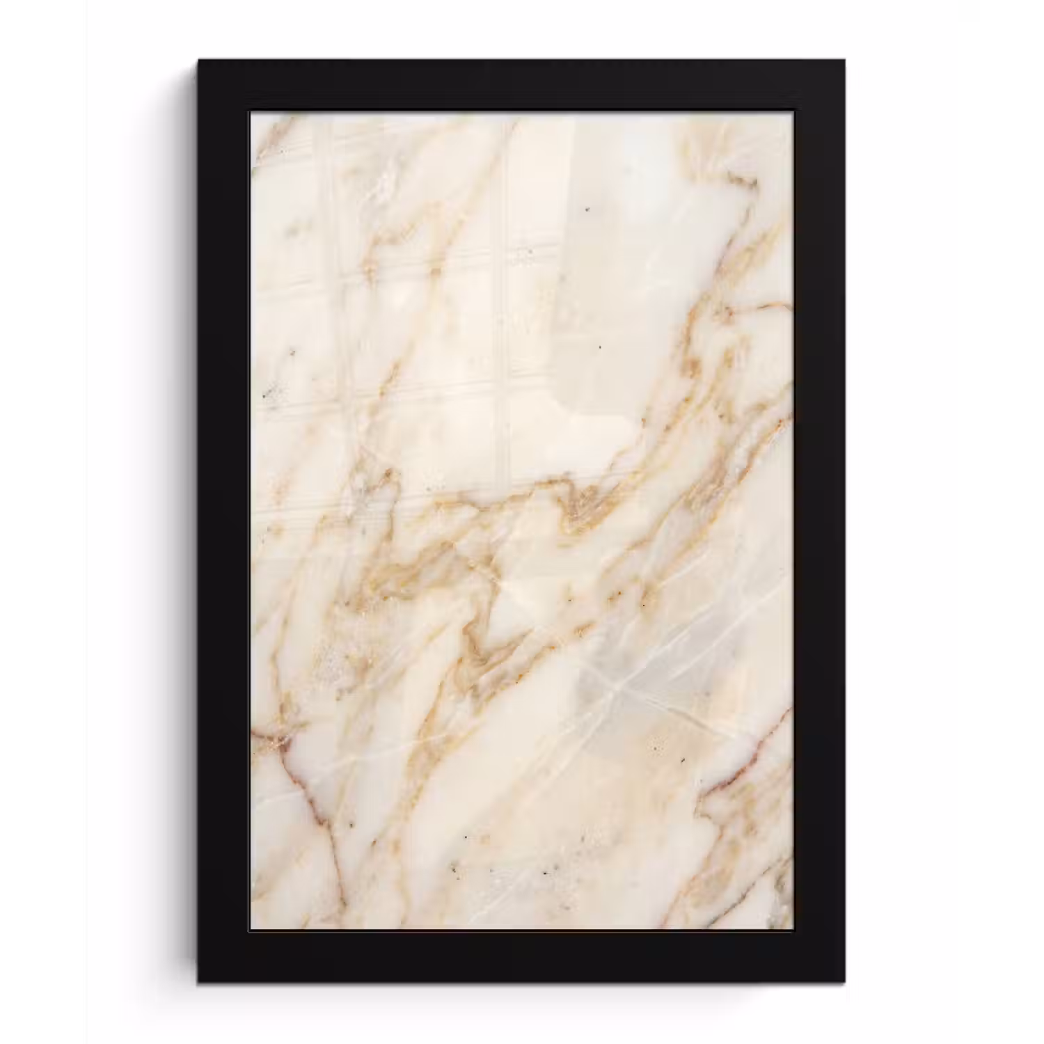 Marmer - Ader - Abstract - Wit - Goud fotolijst zwart zonder passe partout klein -3d