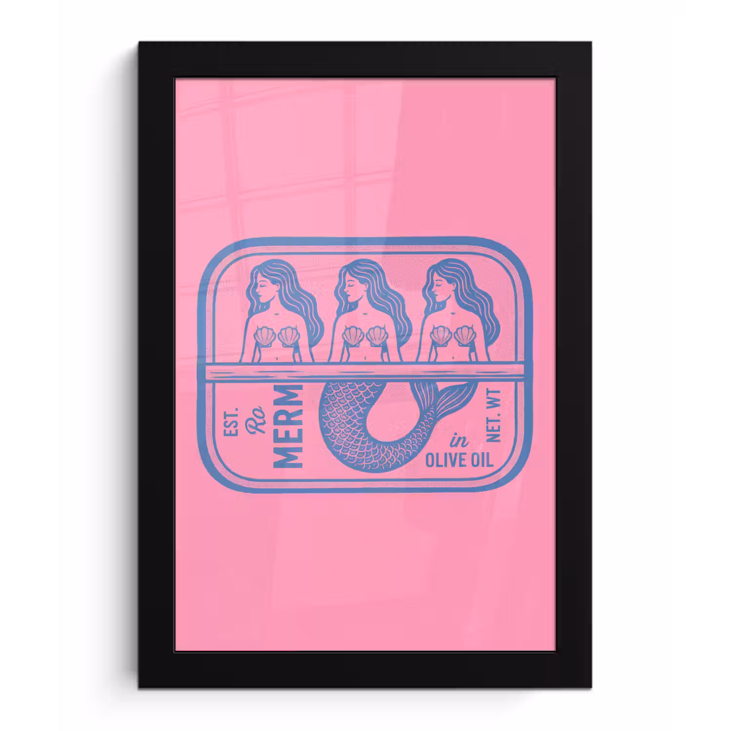 Meermin - Sardineblik - Illustratie - Roze - Retro fotolijst zwart zonder passe partout klein -3d
