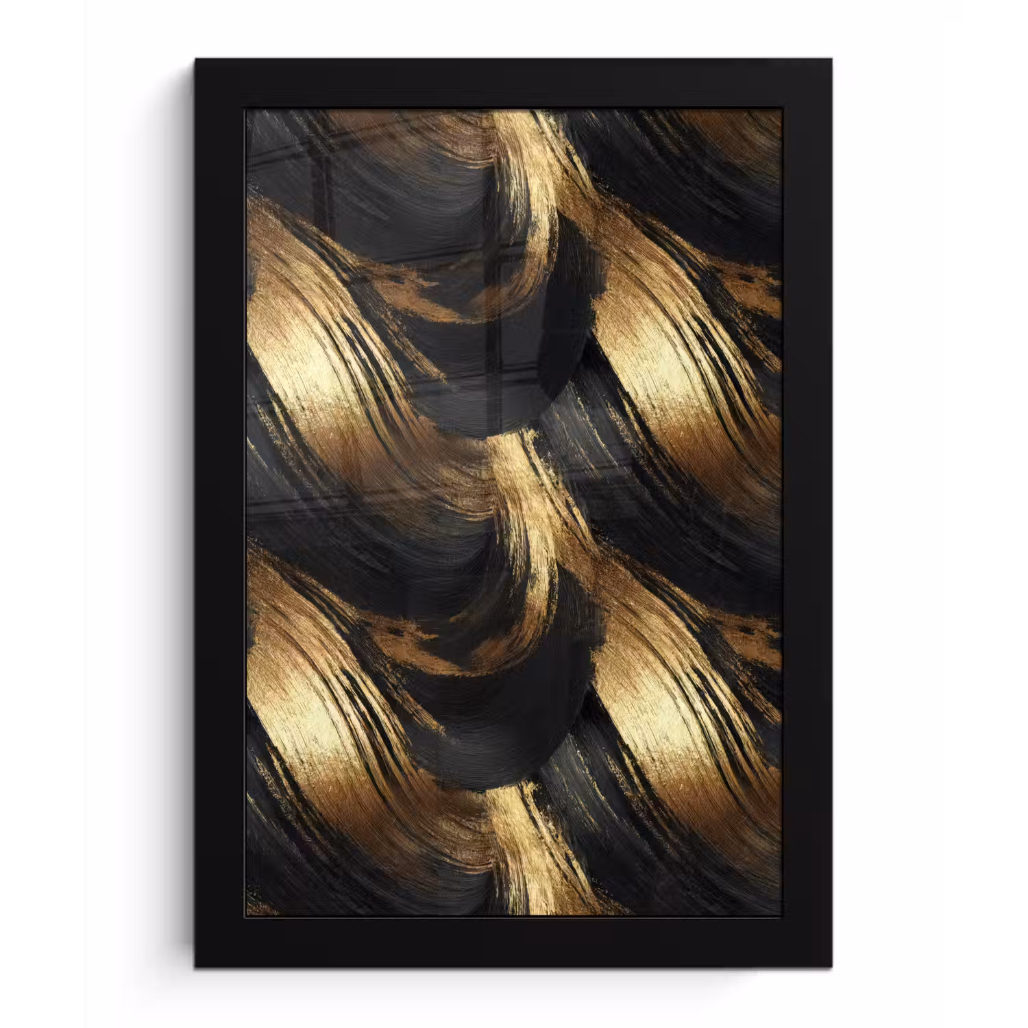 Verfstreken - Abstract - Goud - Zwart fotolijst zwart zonder passe partout klein 224 -3d